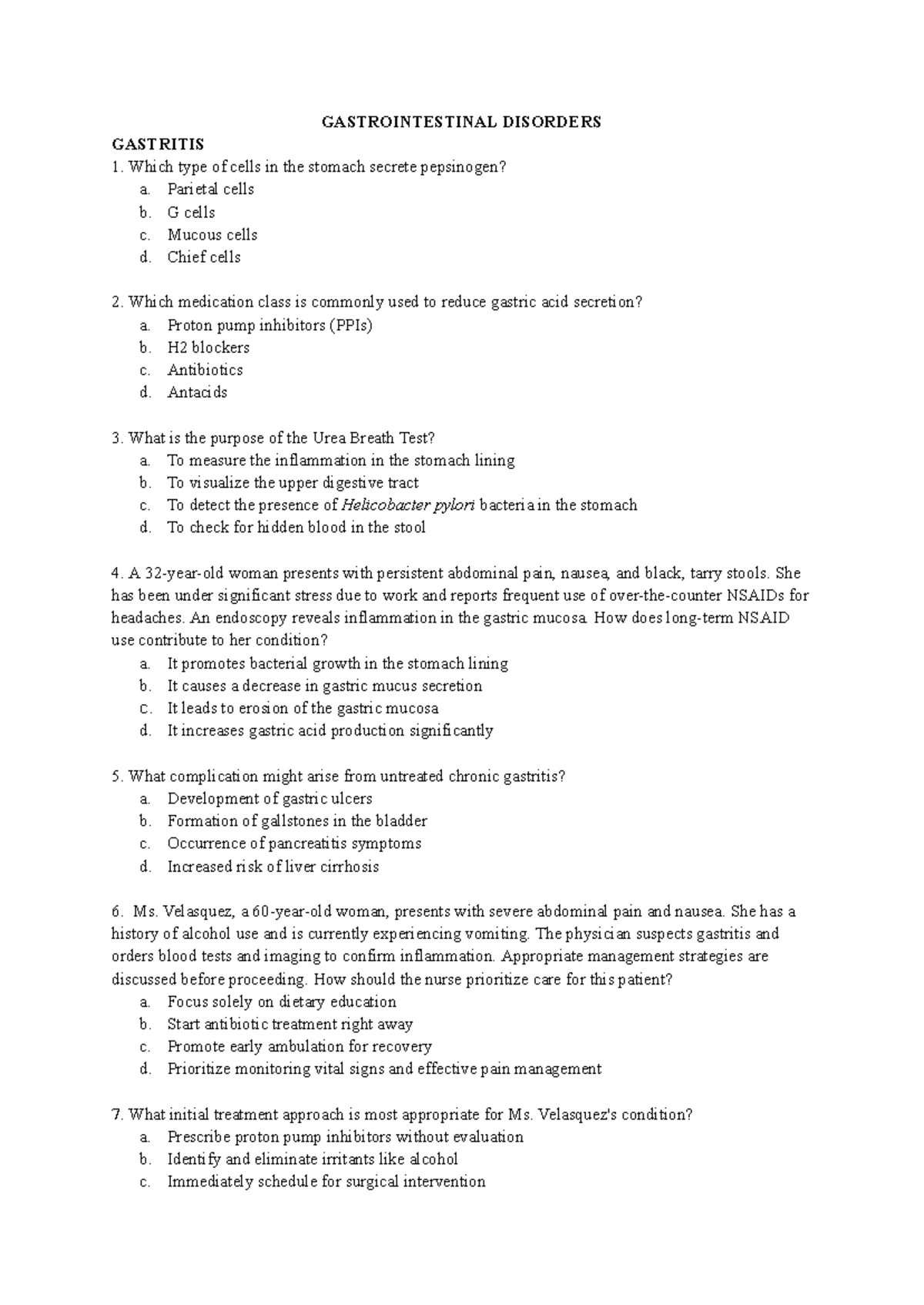 GI Disorders QUIZ - Comprehensive Practice Questions and Answers - Studocu