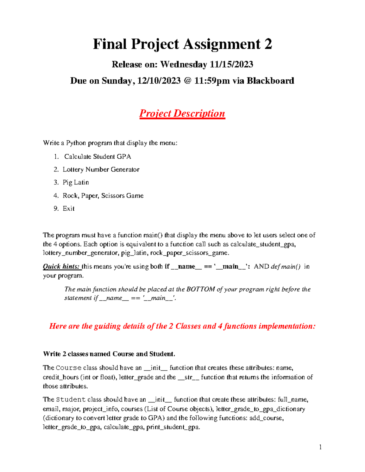 Final Project Coding Assignment - Final Project Assignment 2 Release on ...