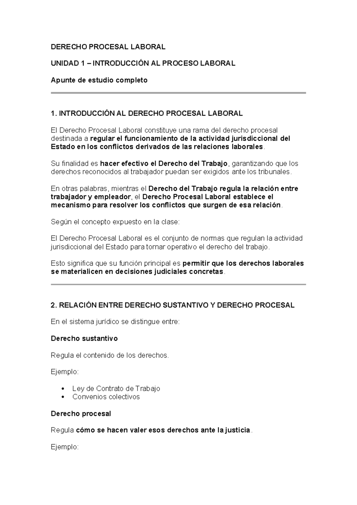 DERECHO PROCESAL LABORAL - UNIDAD 1: INTRODUCCIÓN Y PRINCIPIOS - Studocu