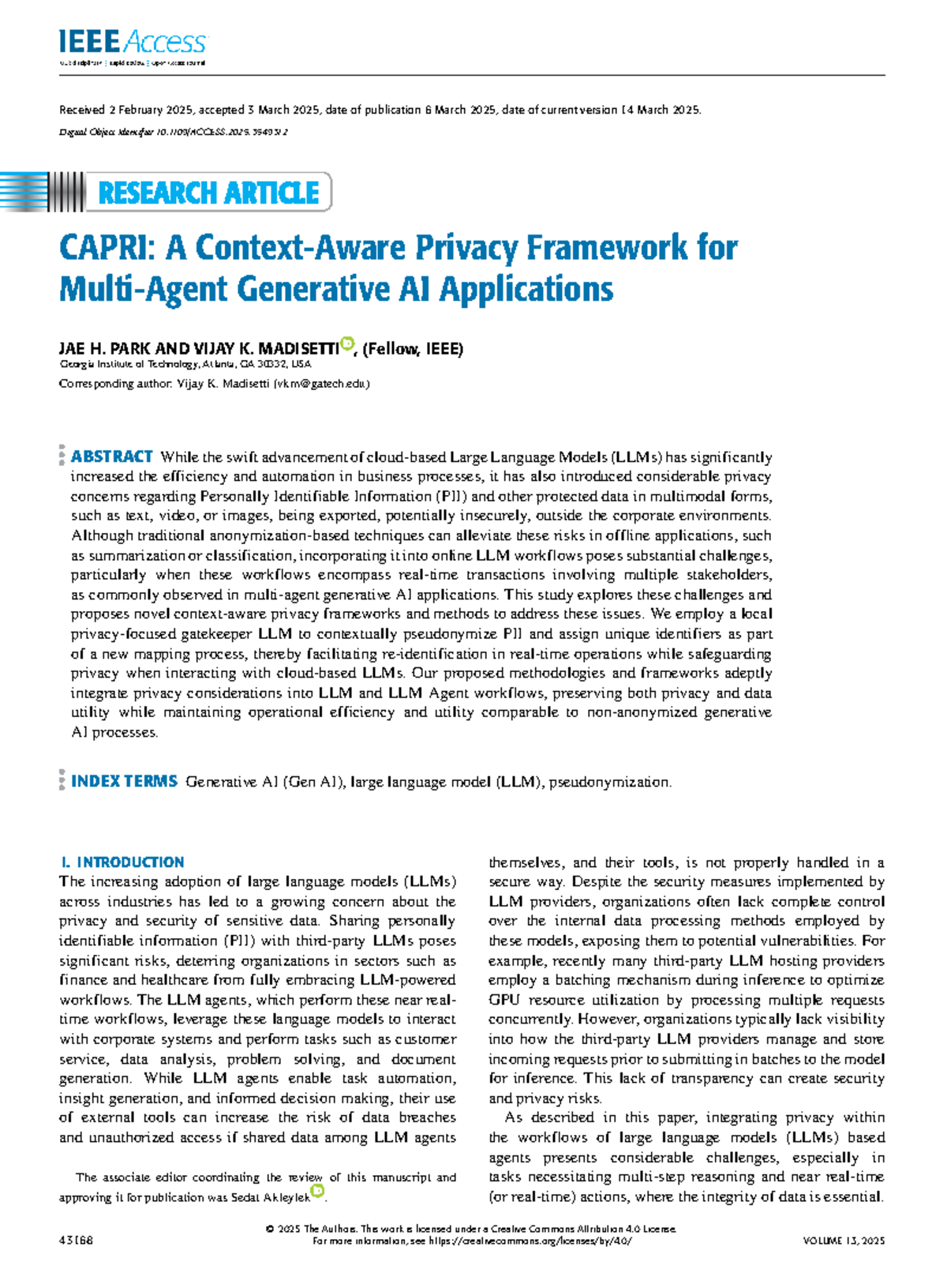 CAPRI: A Context-Aware Privacy Framework for Generative AI Applications ...