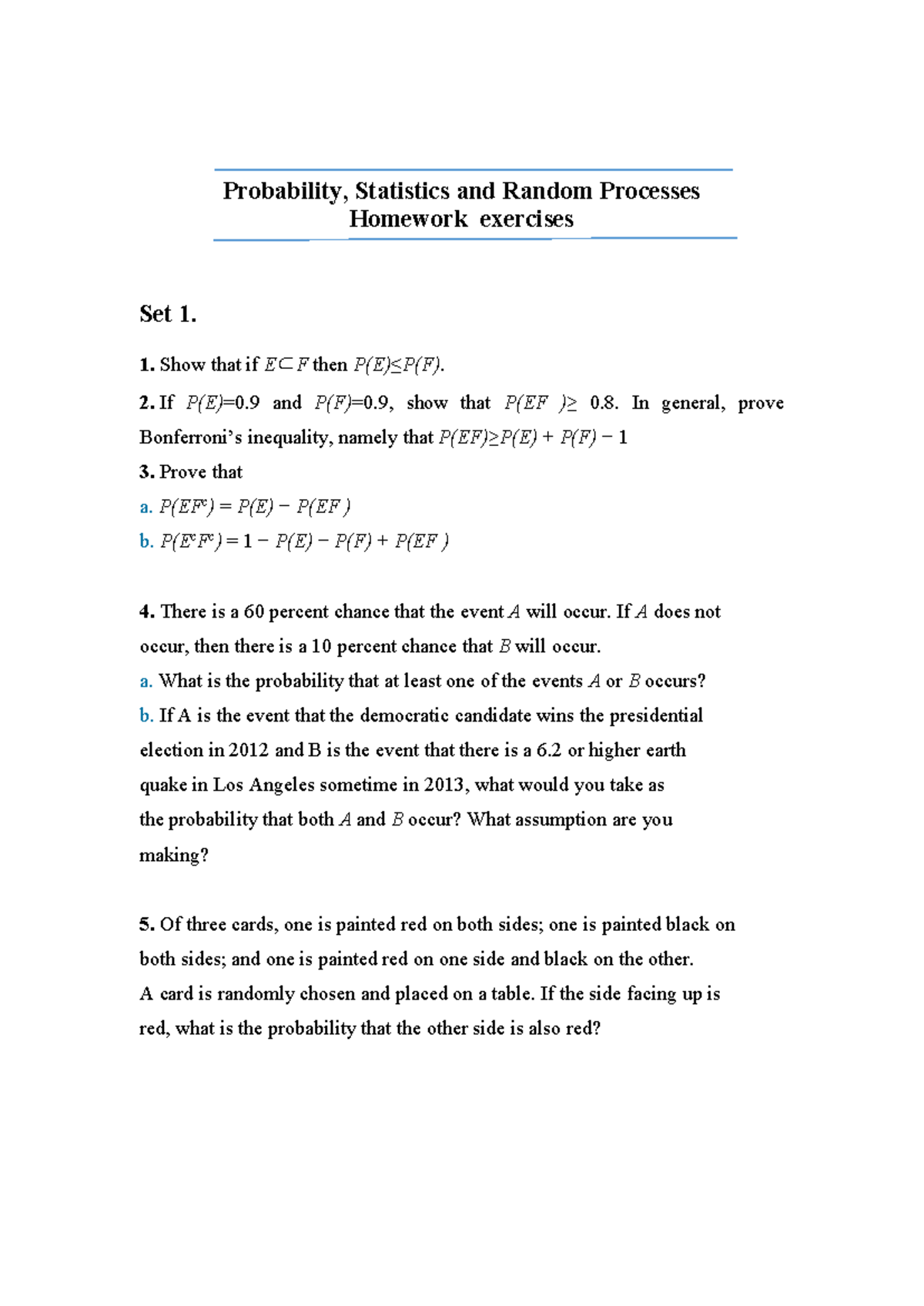 HW 2024 2025 - Probability, Statistics & Random Processes Exercises Set ...