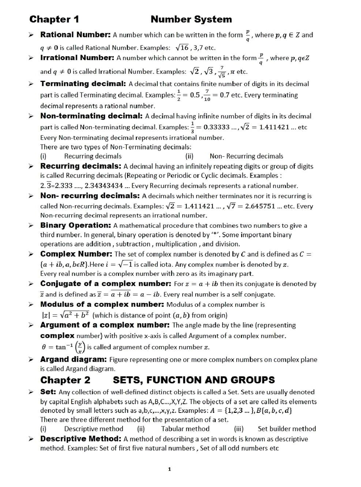 1st Year Math Definitions: Number Systems, Sets, Functions, and More ...