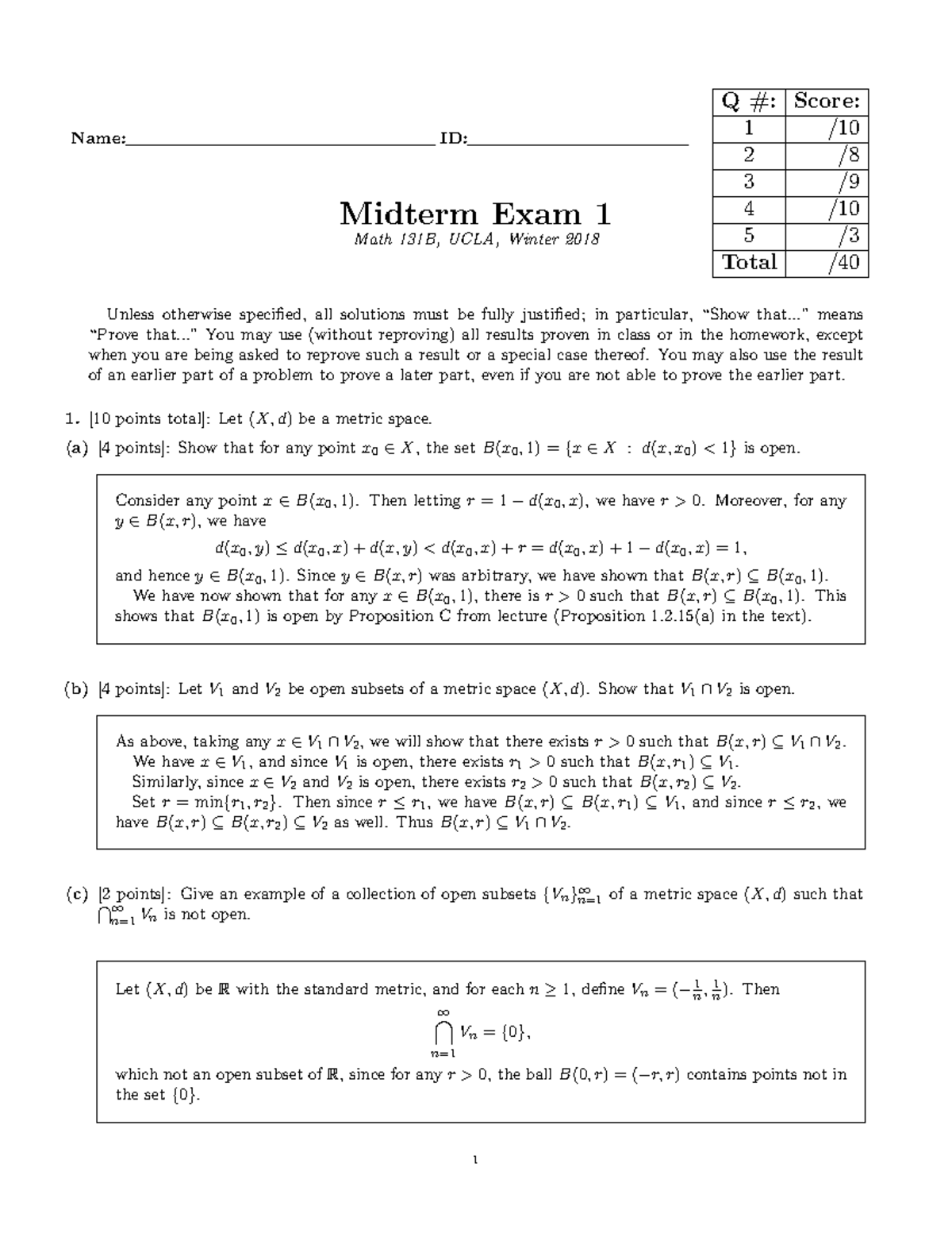Midterm Exam 1 Solutions for Math 131B, UCLA, Winter 2018 - Studocu