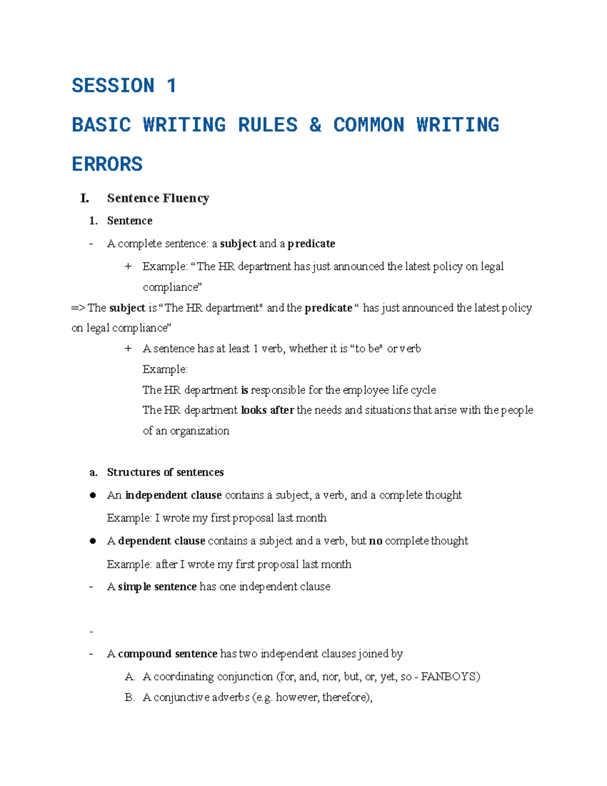 Copy of 1. BW - Handout - Session 1 - SESSION 1 BASIC WRITING RULES ...
