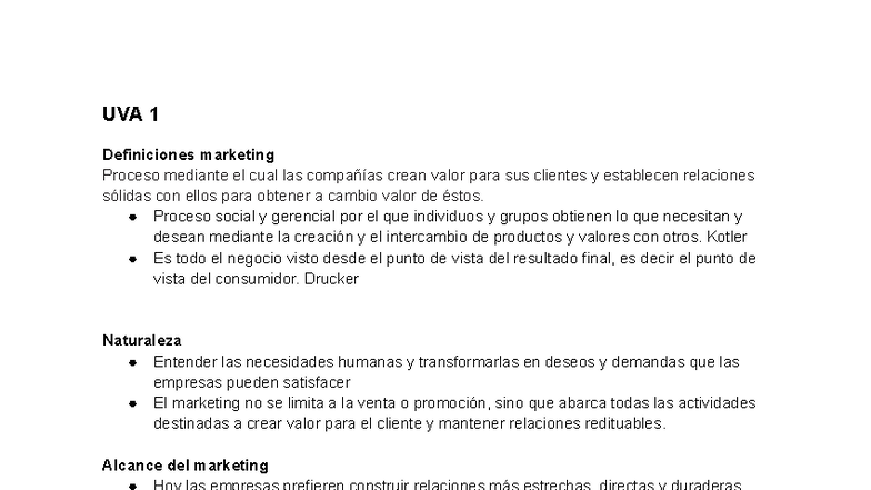 UVA 1 Introducción al Marketing: Definiciones y Procesos Clave - Studocu
