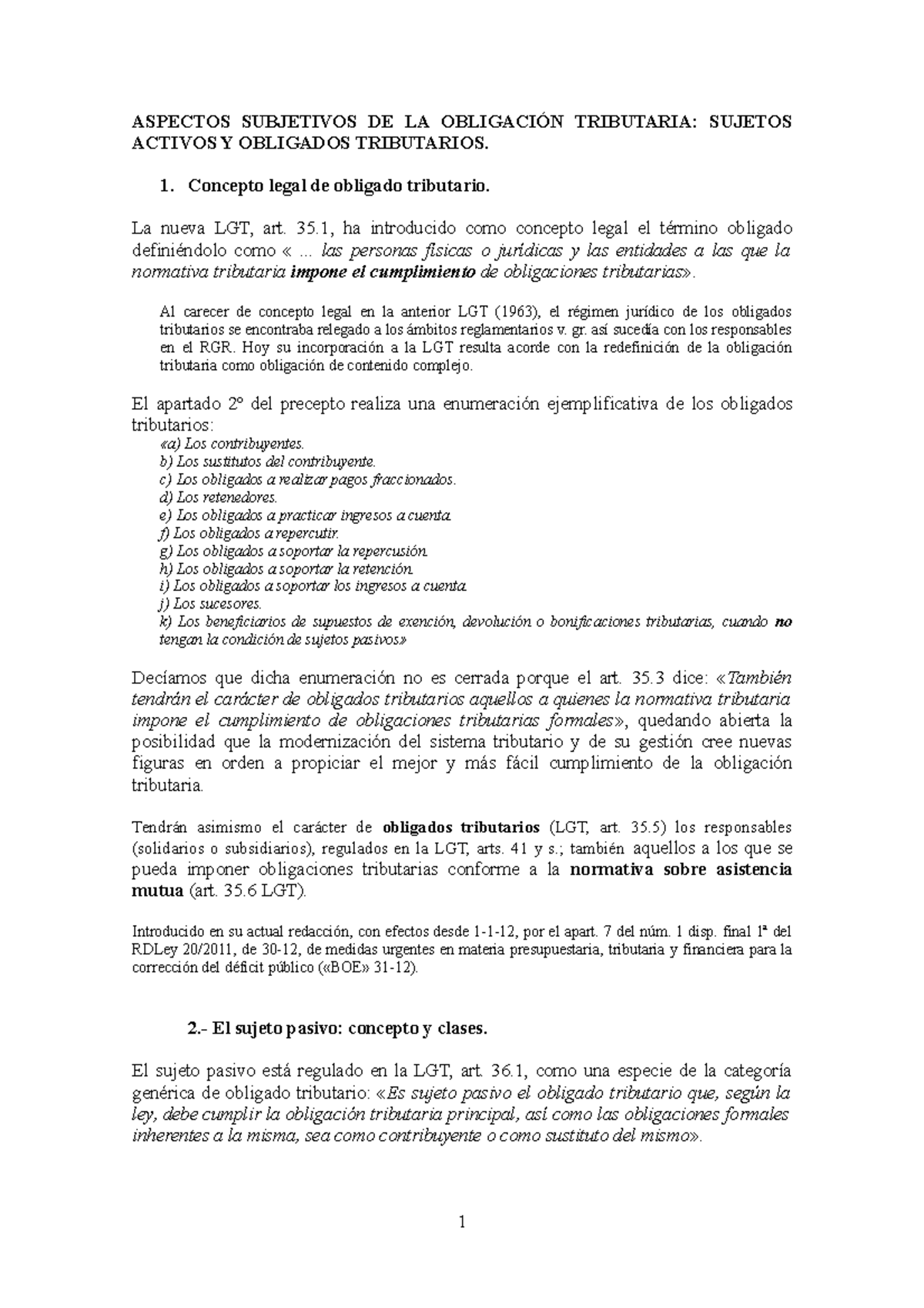 Aspectos Subjetivos de la Obligación Tributaria: Sujetos Activos y ...