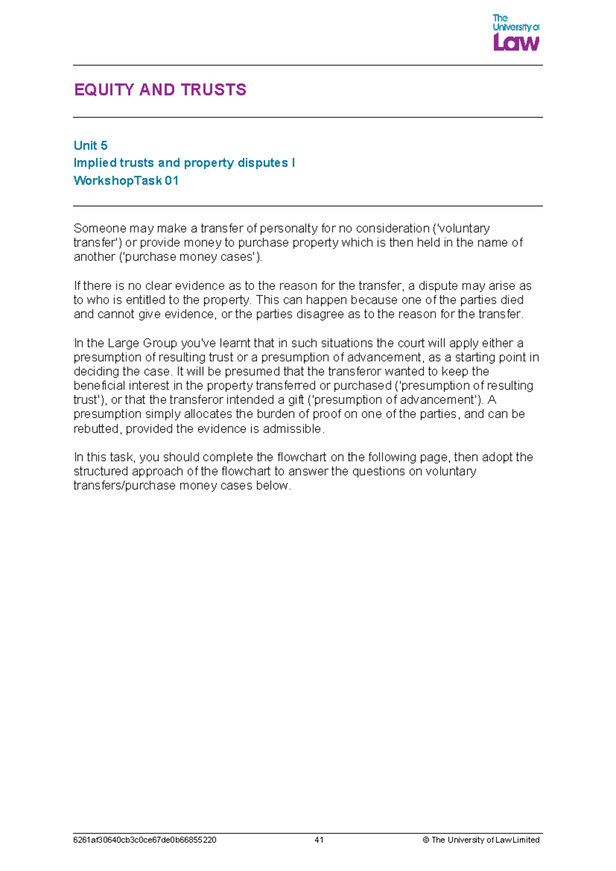 2425 eqtr u05a ce01 workshop task01 - EQUITY AND TRUSTS Unit 5 Implied ...