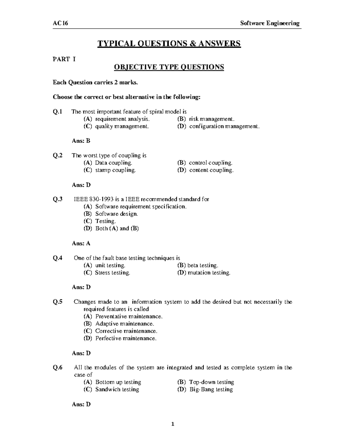 SWE102 MCQ Review for Software Engineering Course - Studocu
