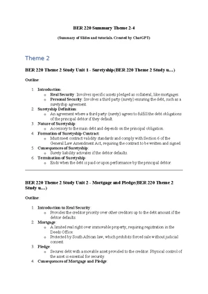 BER 220 Summary of Themes 2 and 4: Suretyship and Labour Law Insights ...