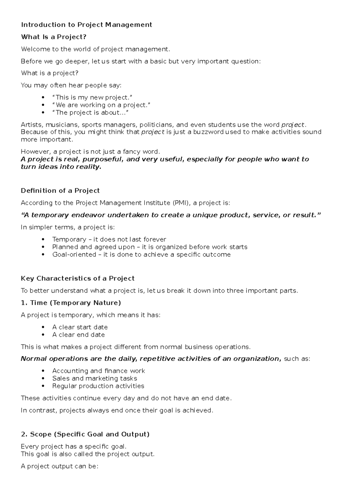 Introduction to Project Management: Understanding Projects (INB 597 ...