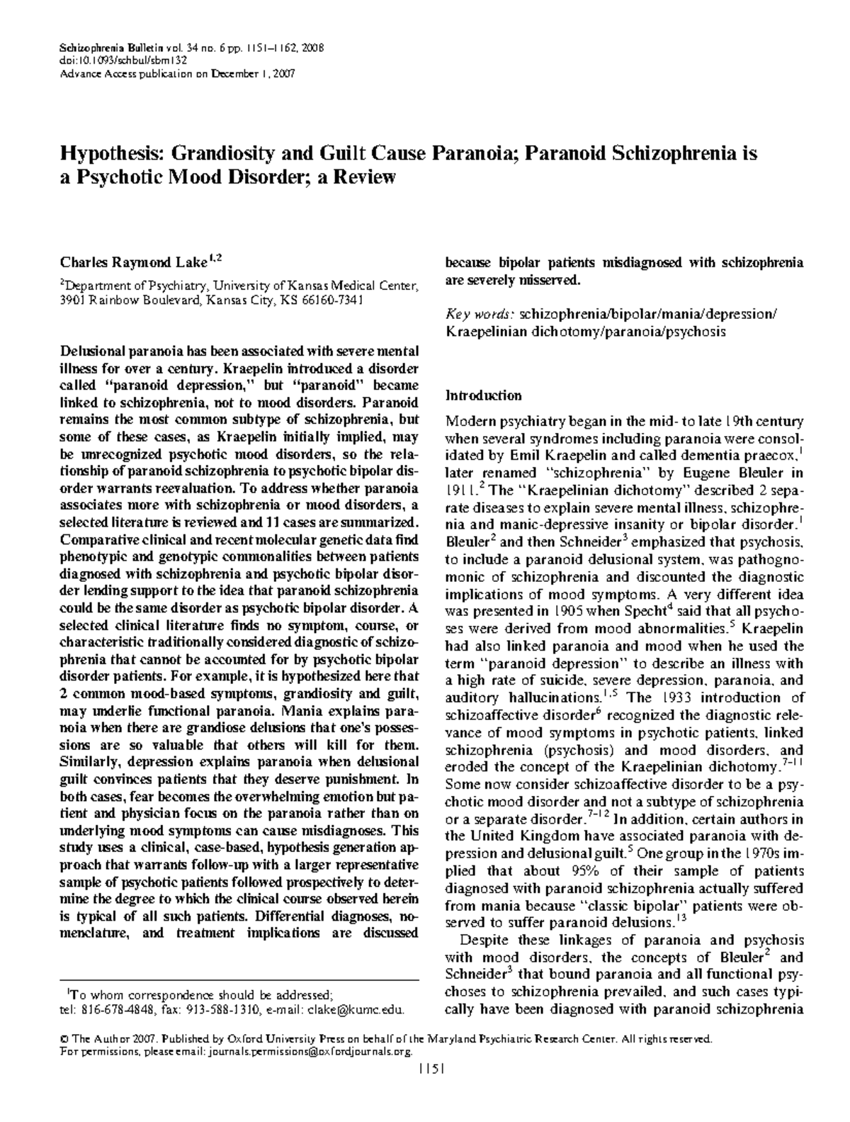 Grandiosity and Guilt Cause Paranoia: A Study on Psychotic Mood ...