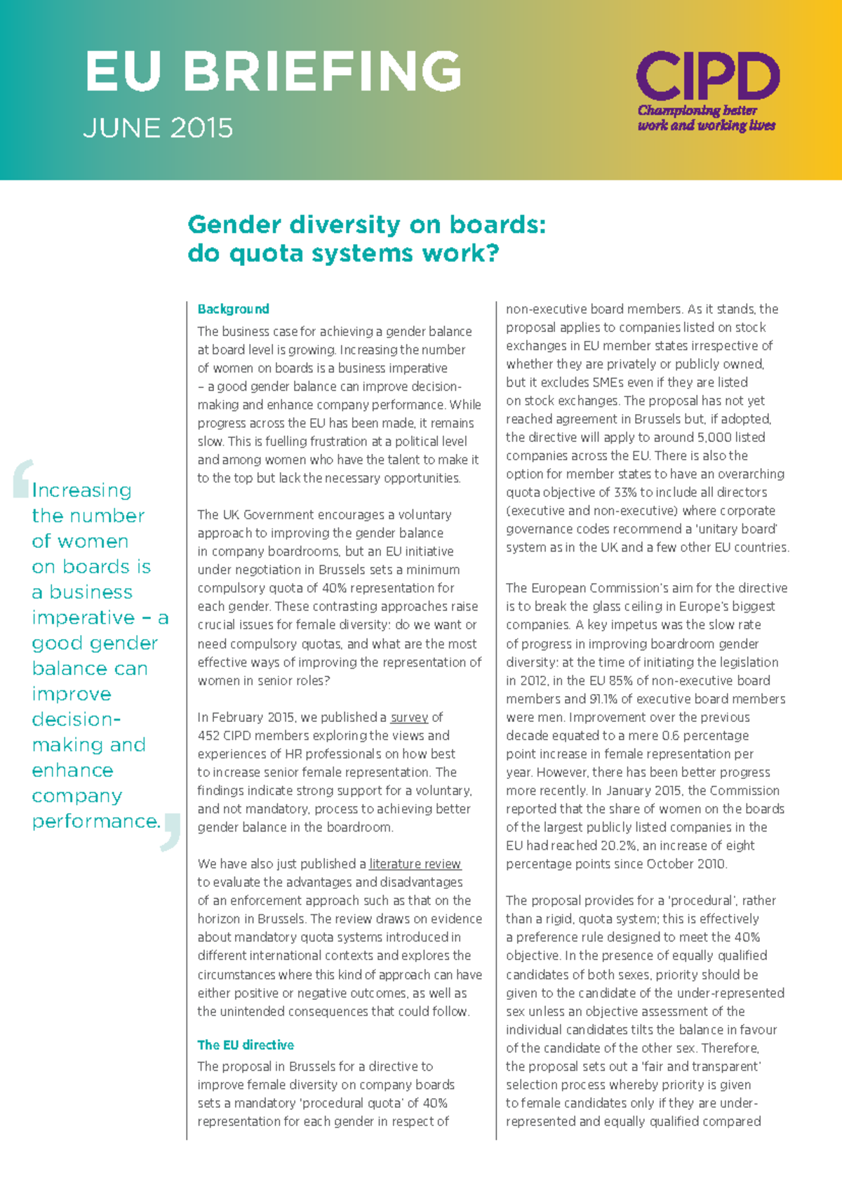 CIPD Report: Gender Diversity on Boards - EU Insights (2015) - Studocu