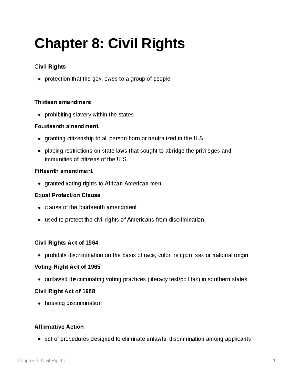 Civil Rights Overview - Key Amendments & Acts Summary - Studocu