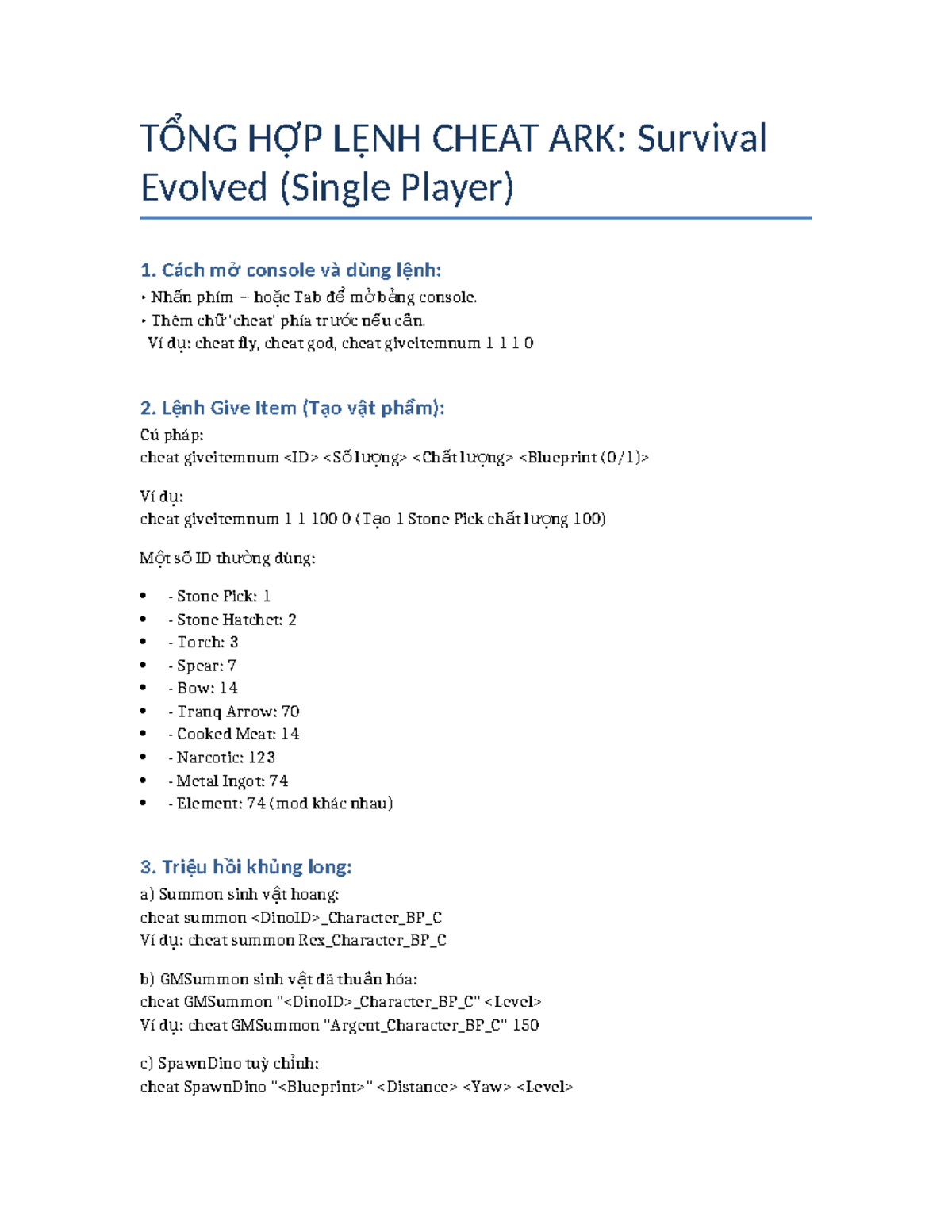Lệnh Cheat ARK: Survival Evolved - Hướng Dẫn Chi Tiết - Studocu
