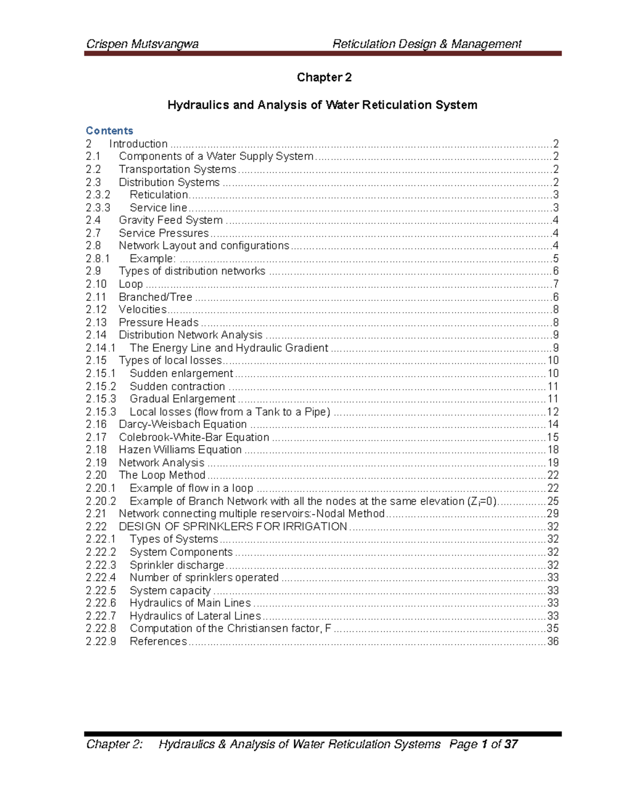 471460413 Chapter 2 Hydraulics and Water Reticulation Systems - Studocu