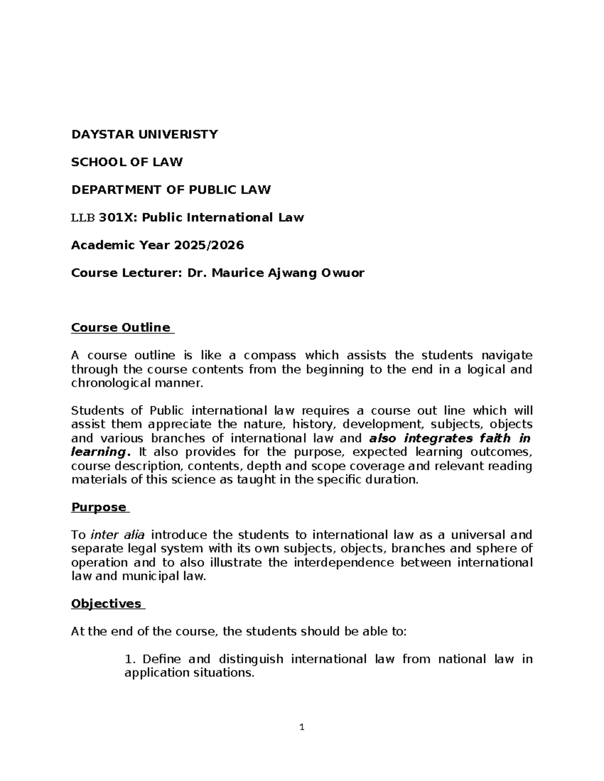 LLB 301X: Public International Law Course Outline - MAO Final 6B - Studocu