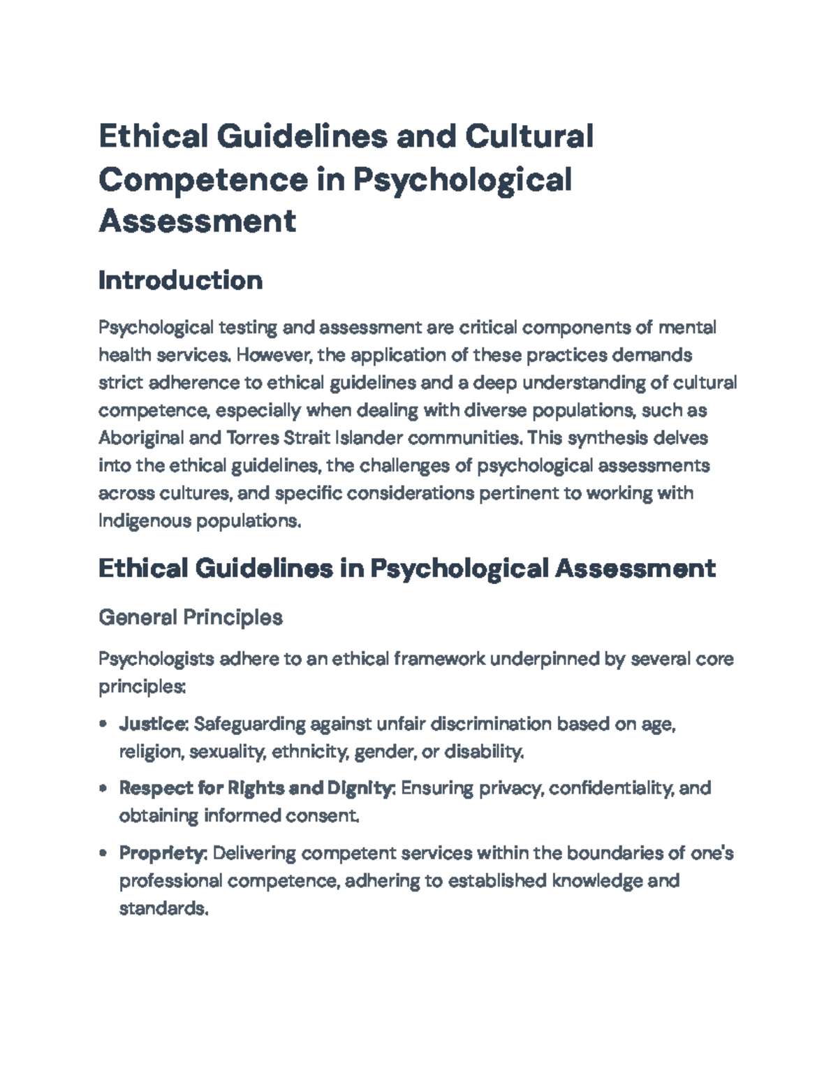 Ethical Guidelines and Cultural Competence in Psychological Assessment ...