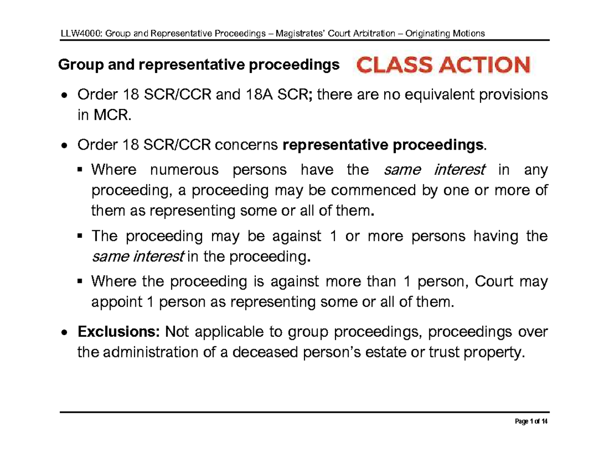 LLW4000 Group & Representative Proceedings: Court Arbitration Overview ...
