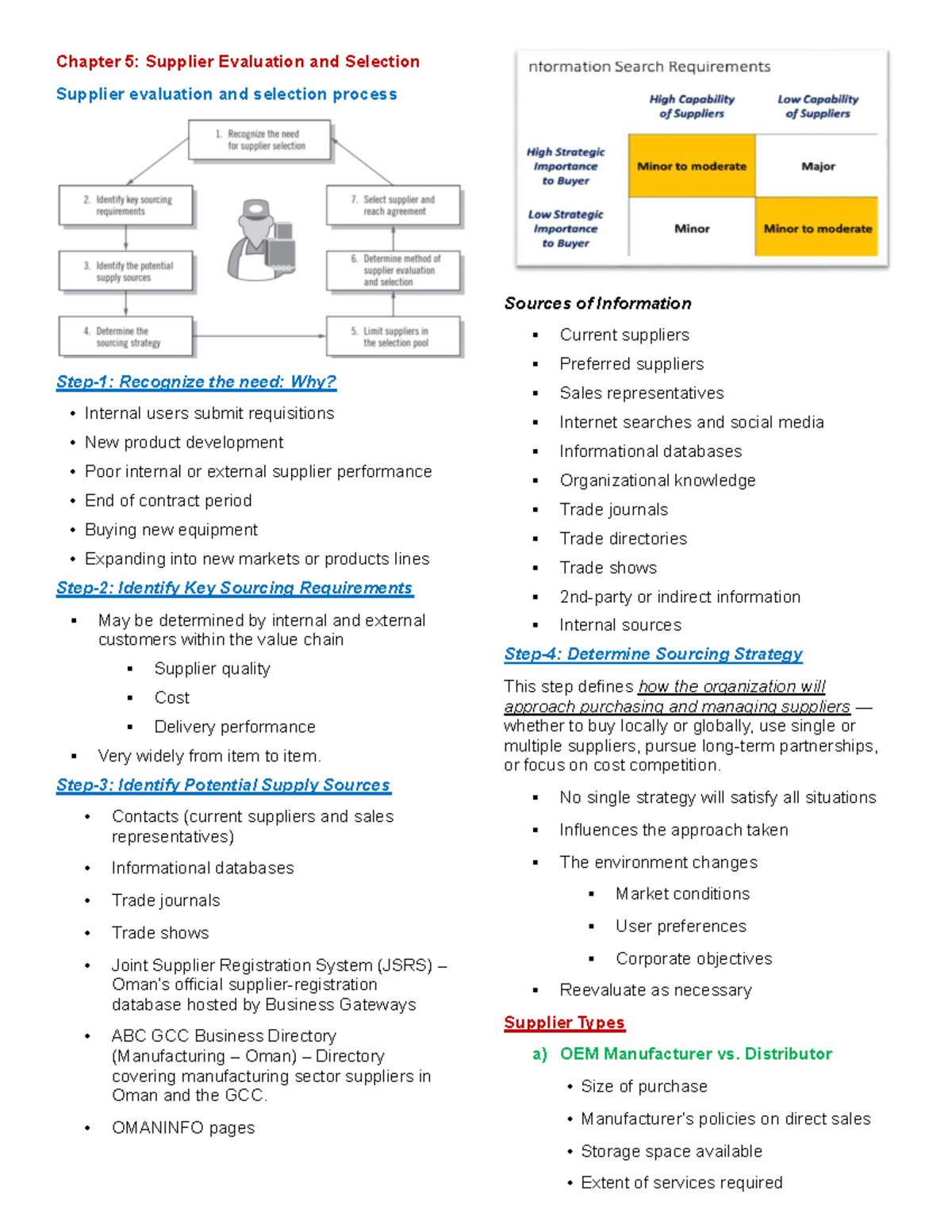 Chapter 5: Supplier Evaluation & Selection Summary (CH5) - Studocu