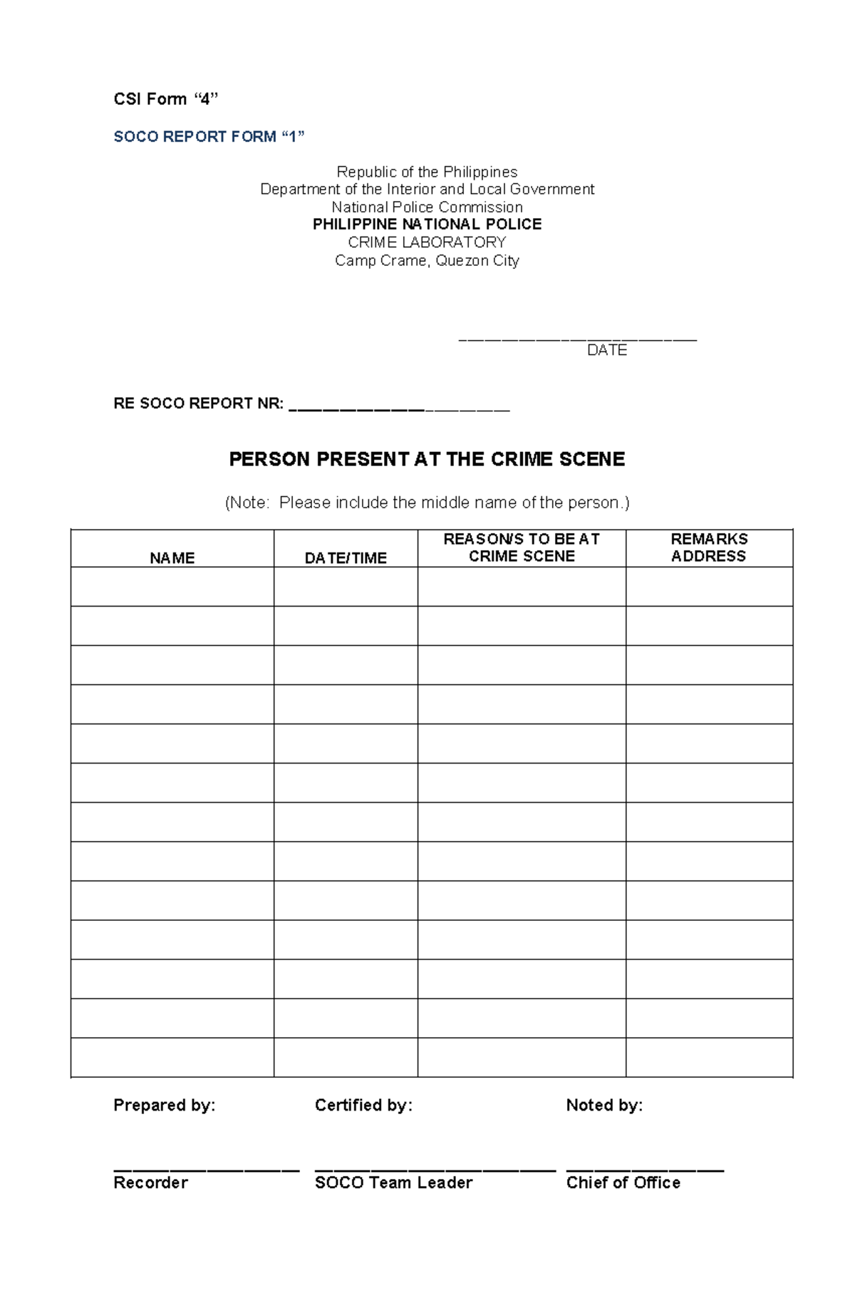 CSI 1.4 SOCO Report Form - Evidence Collection & Inventory - Studocu