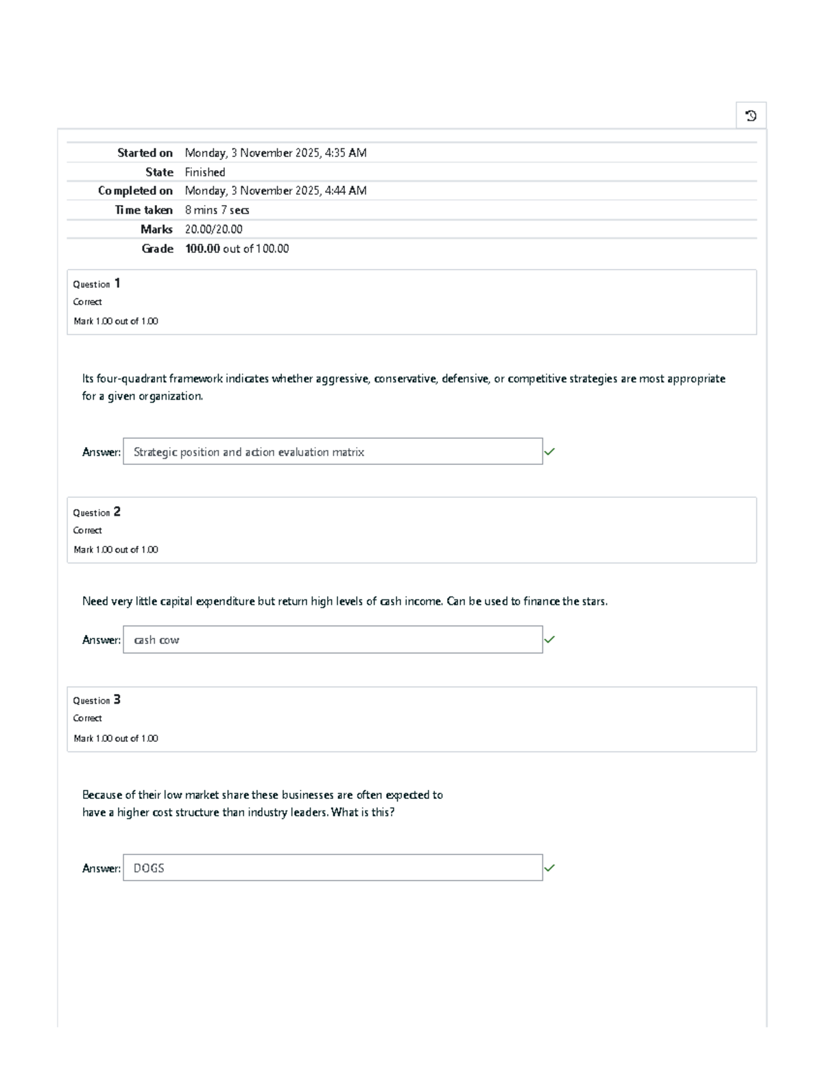 Final Quiz 1: Strategic Management Insights and Answers - Studocu