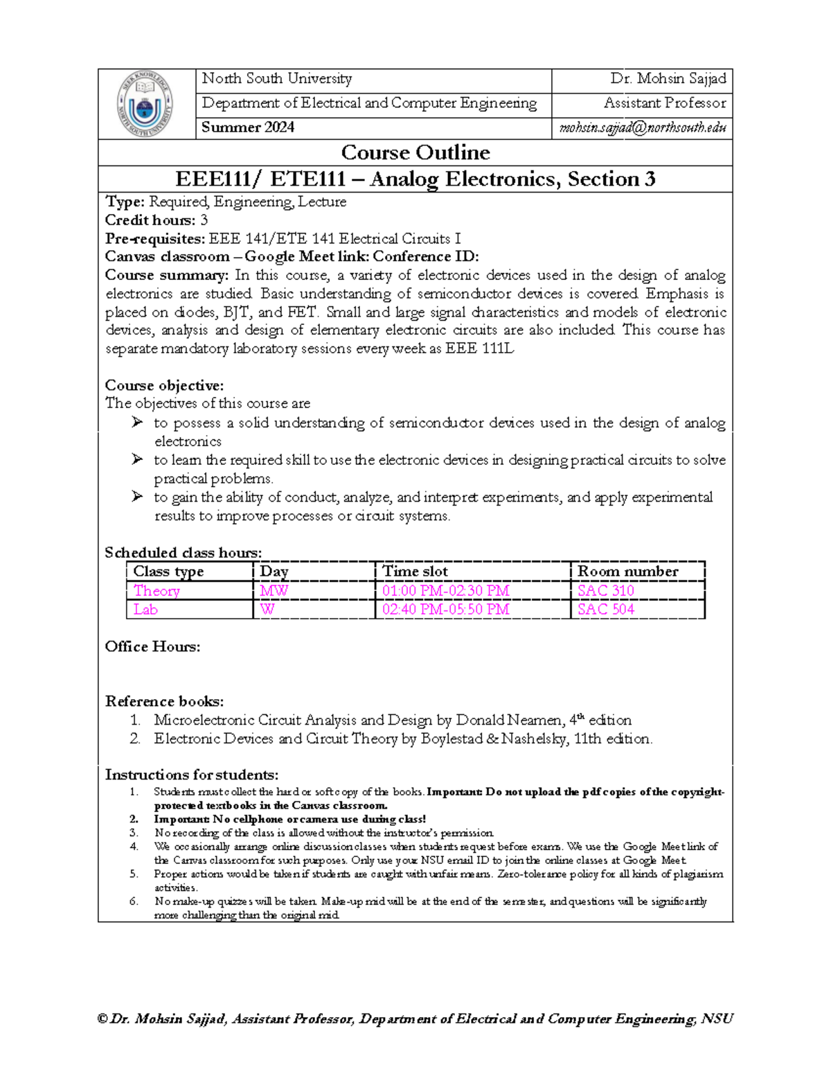 Spring 2025 EEE 111 Lecture Notes on Analog Electronics - Studocu