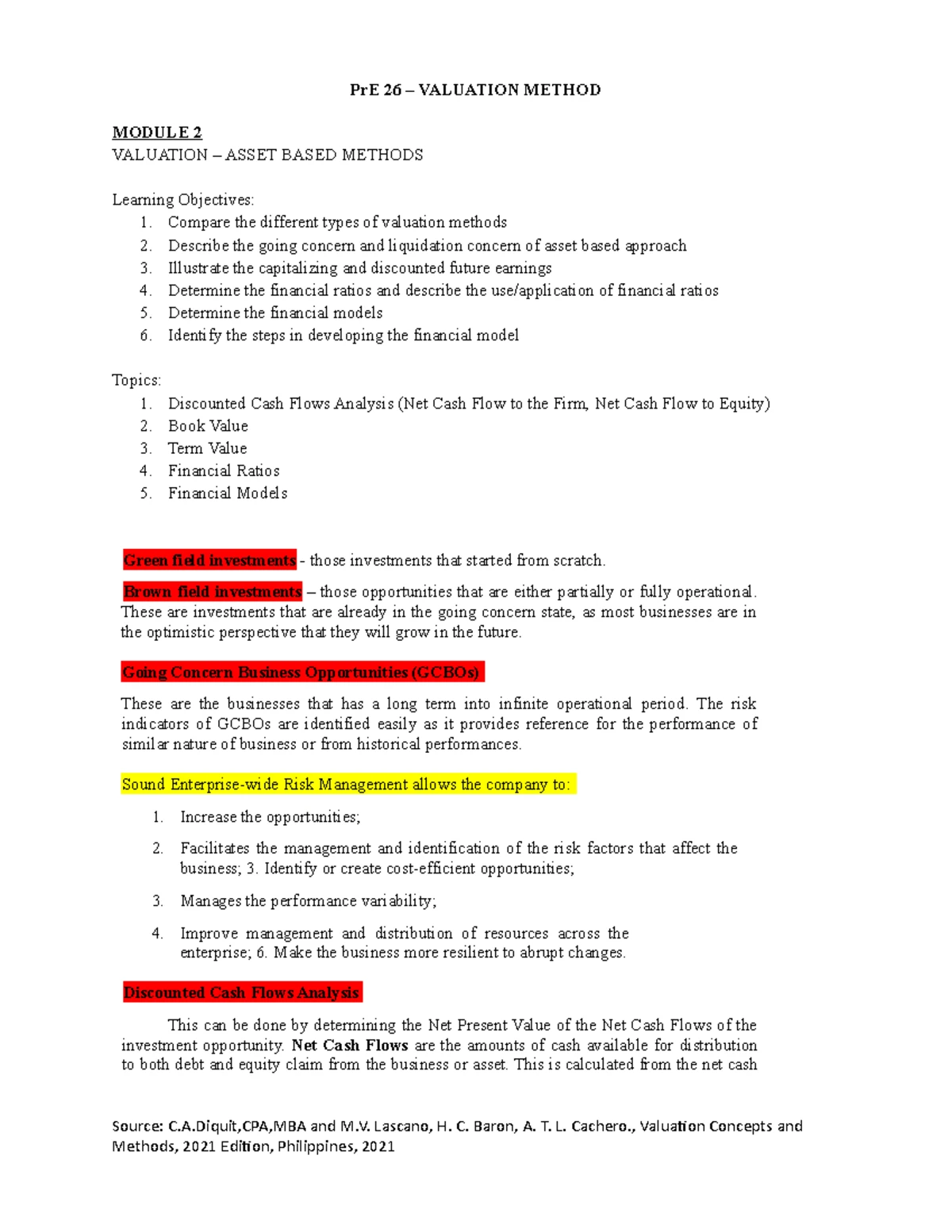 Module 3 - Liquidation Based Valuation - Financial Accounting - USA ...