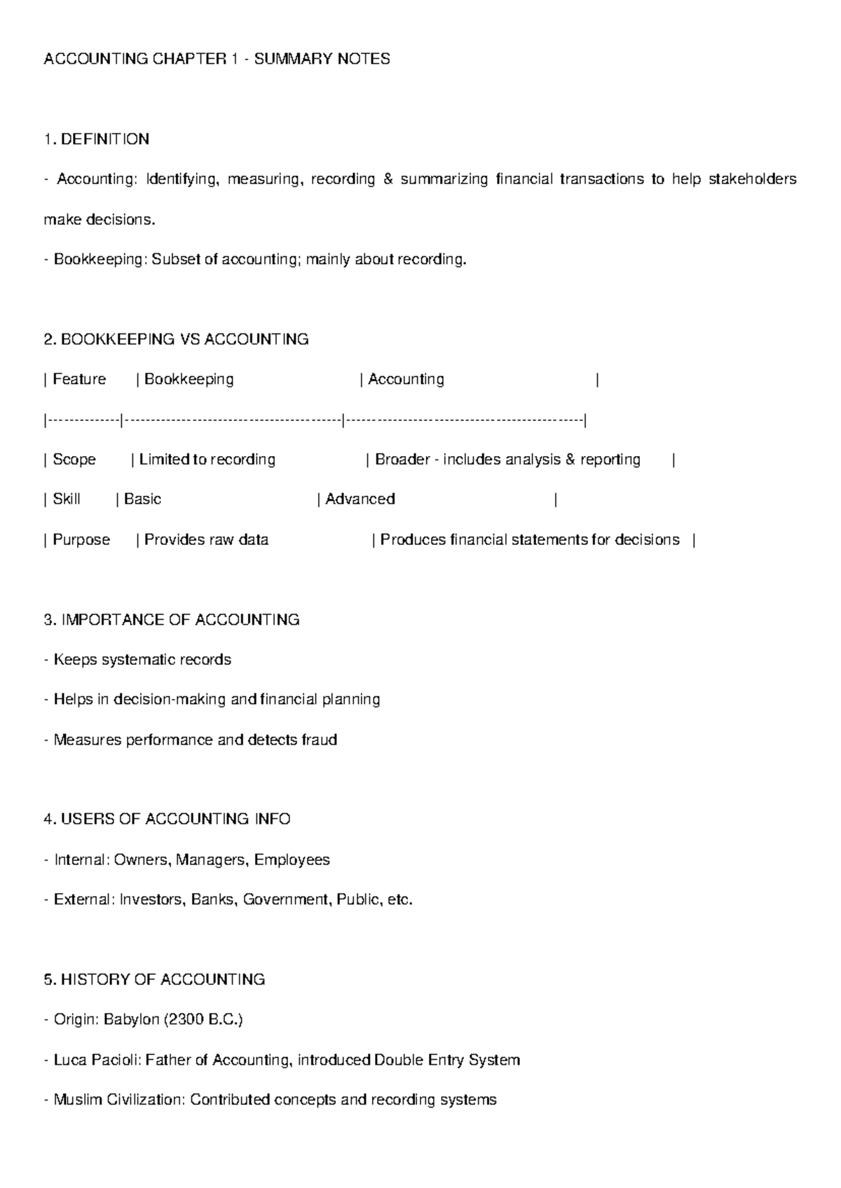 ACCT 101: Chapter 1 Summary Notes on Accounting Principles - Studocu