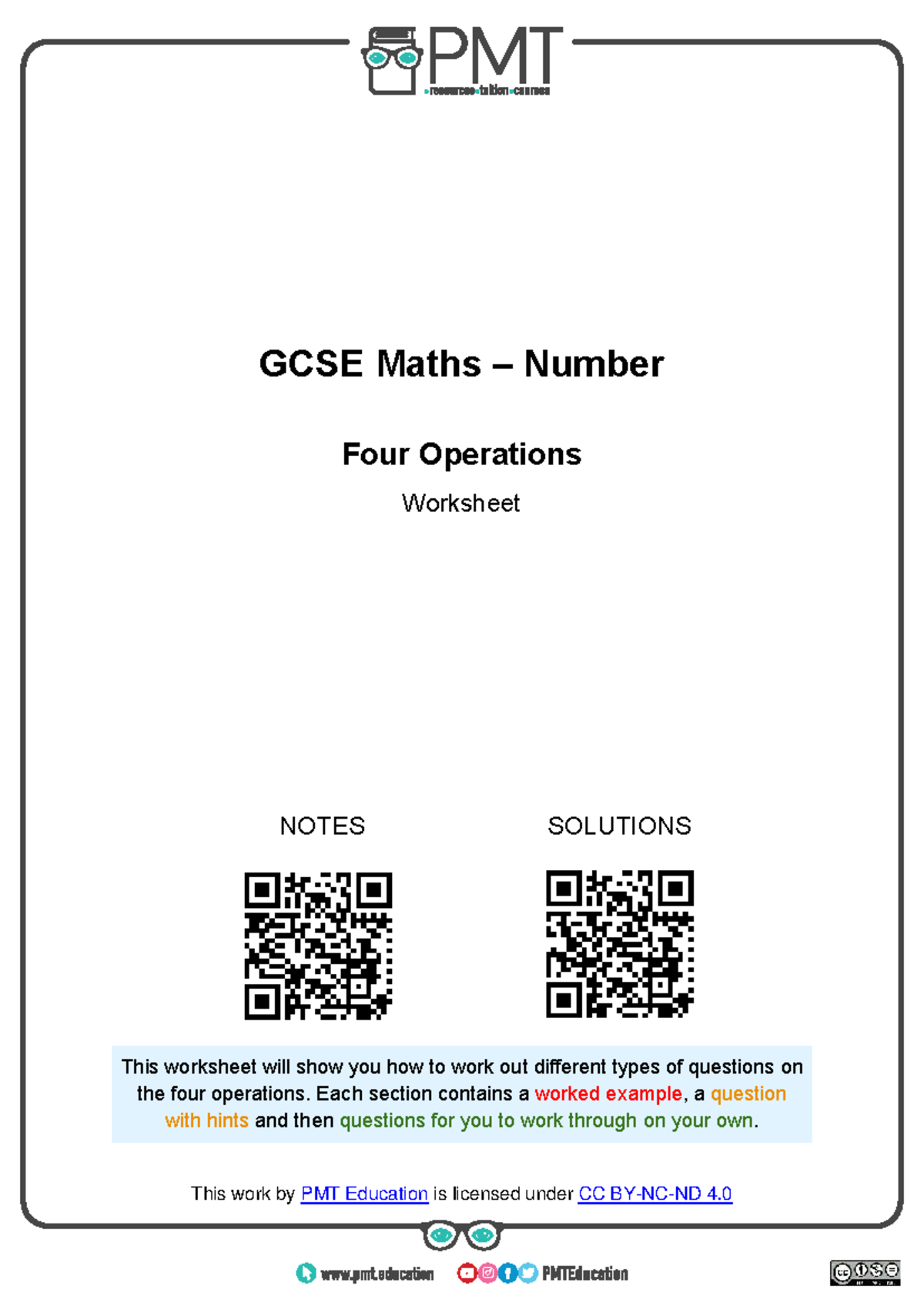 GCSE Maths: Four Operations Worksheet Notes & Solutions - Studocu