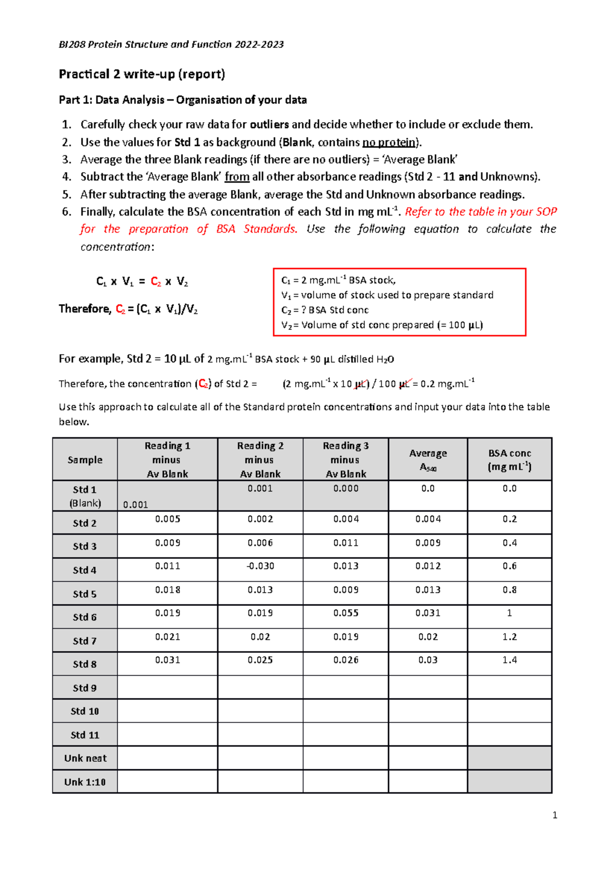 BI208 Practical 2 Report: Data Analysis & Standard Curve Plotting - Studocu