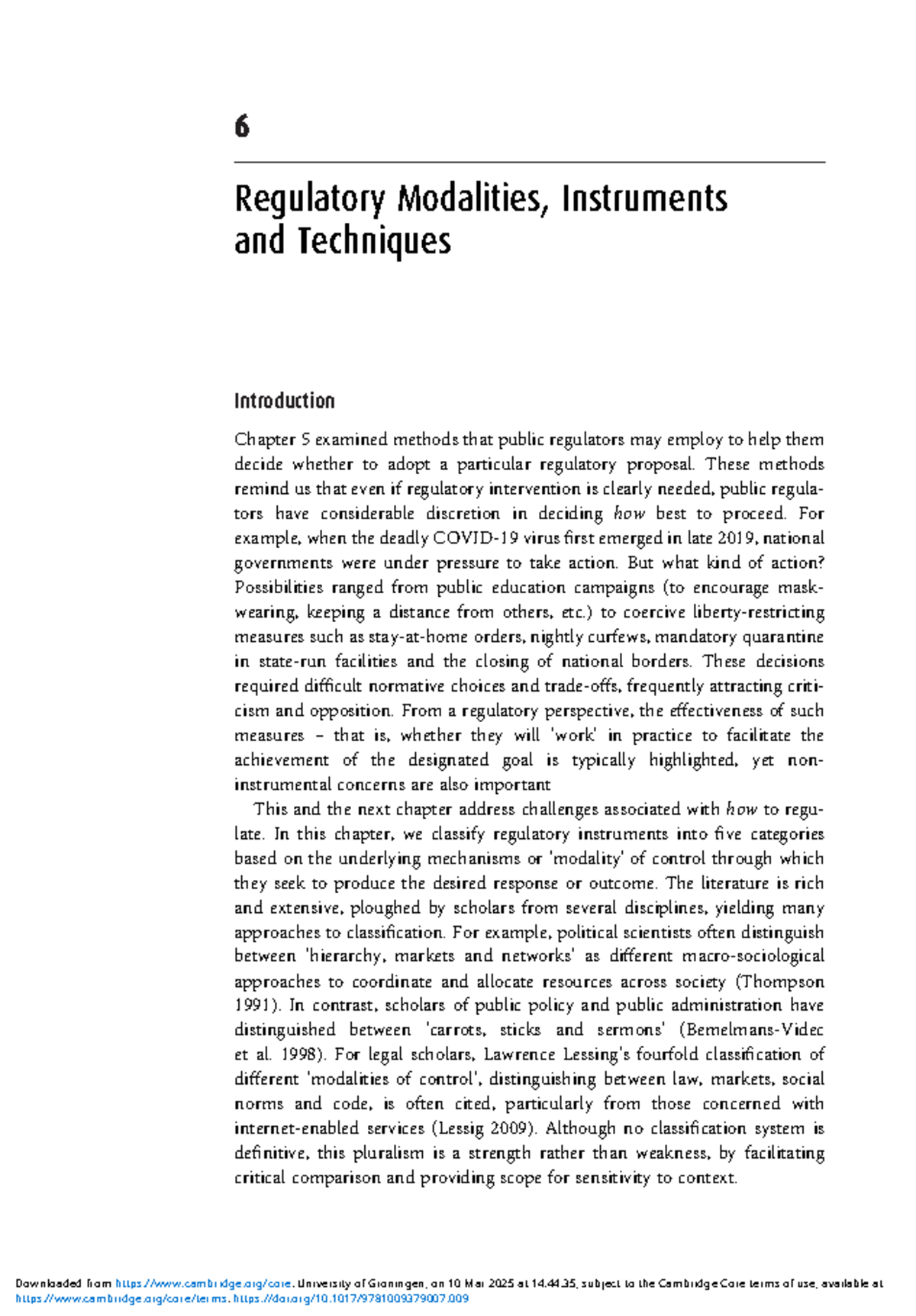 Regulatory Modalities, Instruments, and Techniques: Chapter 6 Overview ...