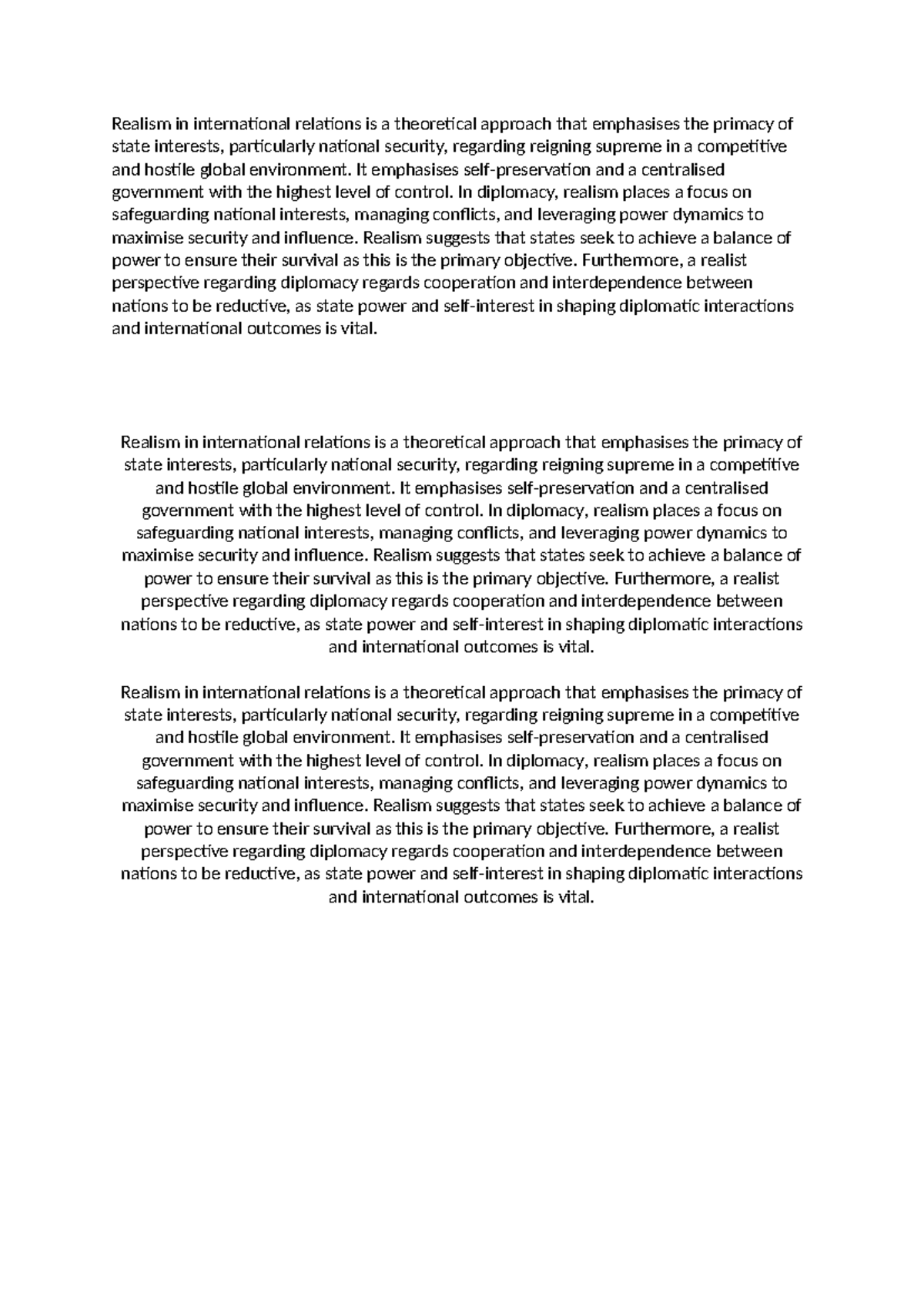Realism in international relations - It emphasises self-preservation ...