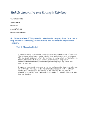 D081 Task 1 Passed First Submission - Task 1 Course/Assessment Code ...