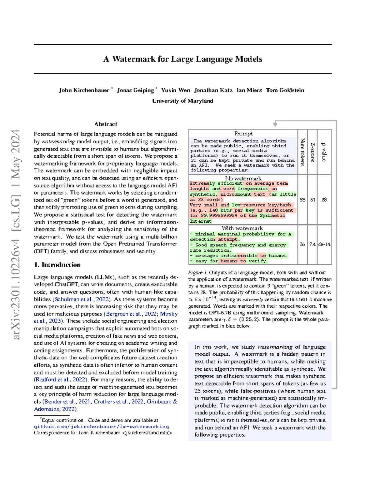 A Watermark for Large Language Models: Mitigating Malicious Use - Studocu
