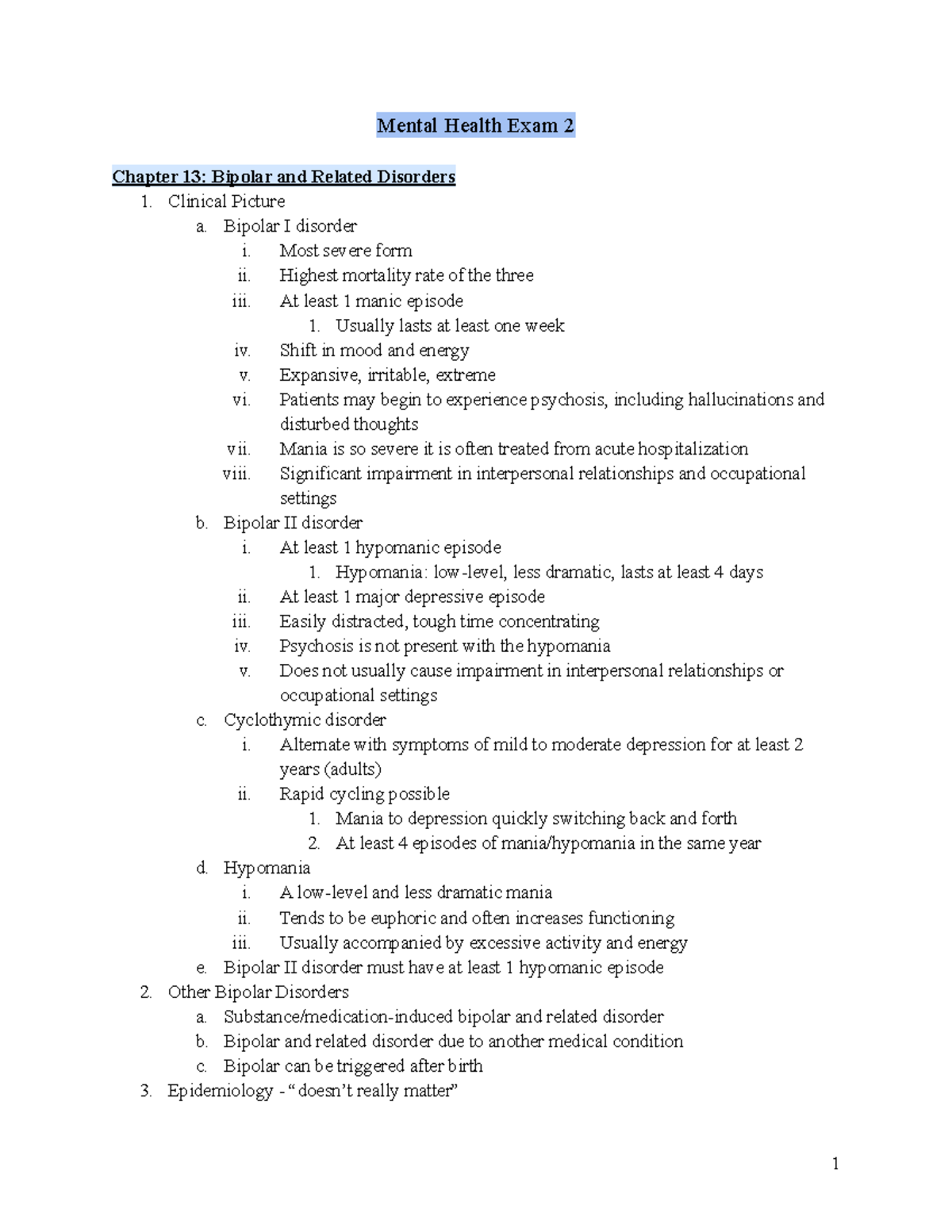 Mental Health Exam 2: Bipolar and Related Disorders Insights - Studocu
