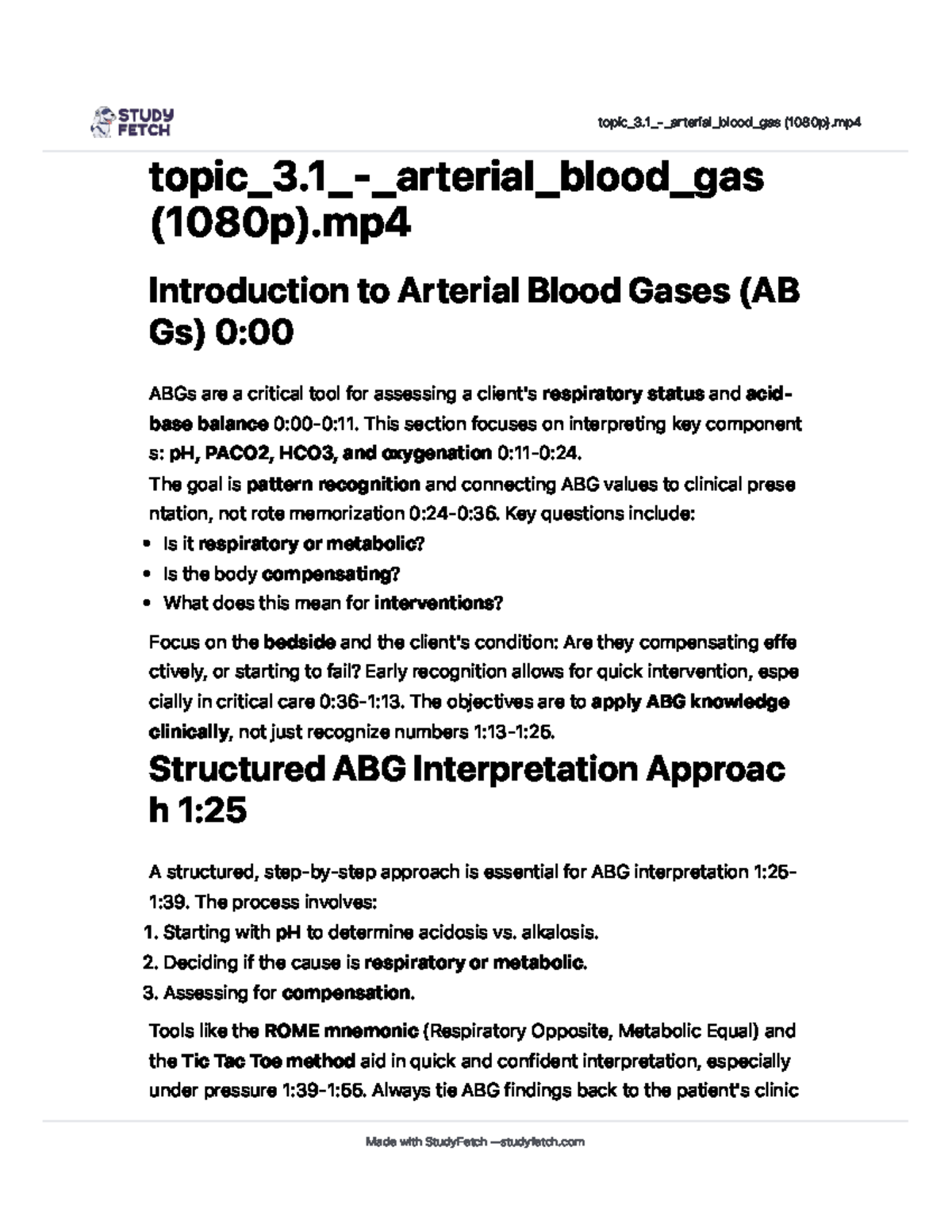 ABG Interpretation Notes (Course Code: 1080p) - Studocu