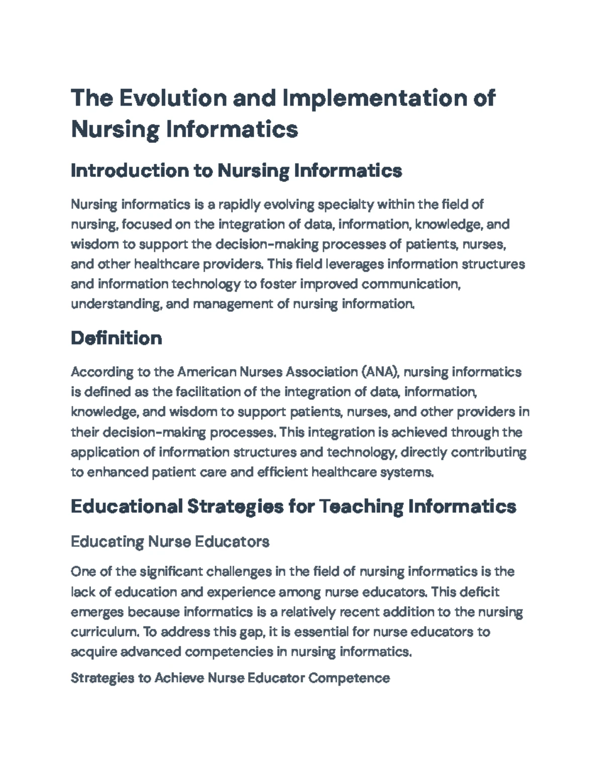 NUR 3747: Nursing Informatics - Data Integration & Decision Support ...