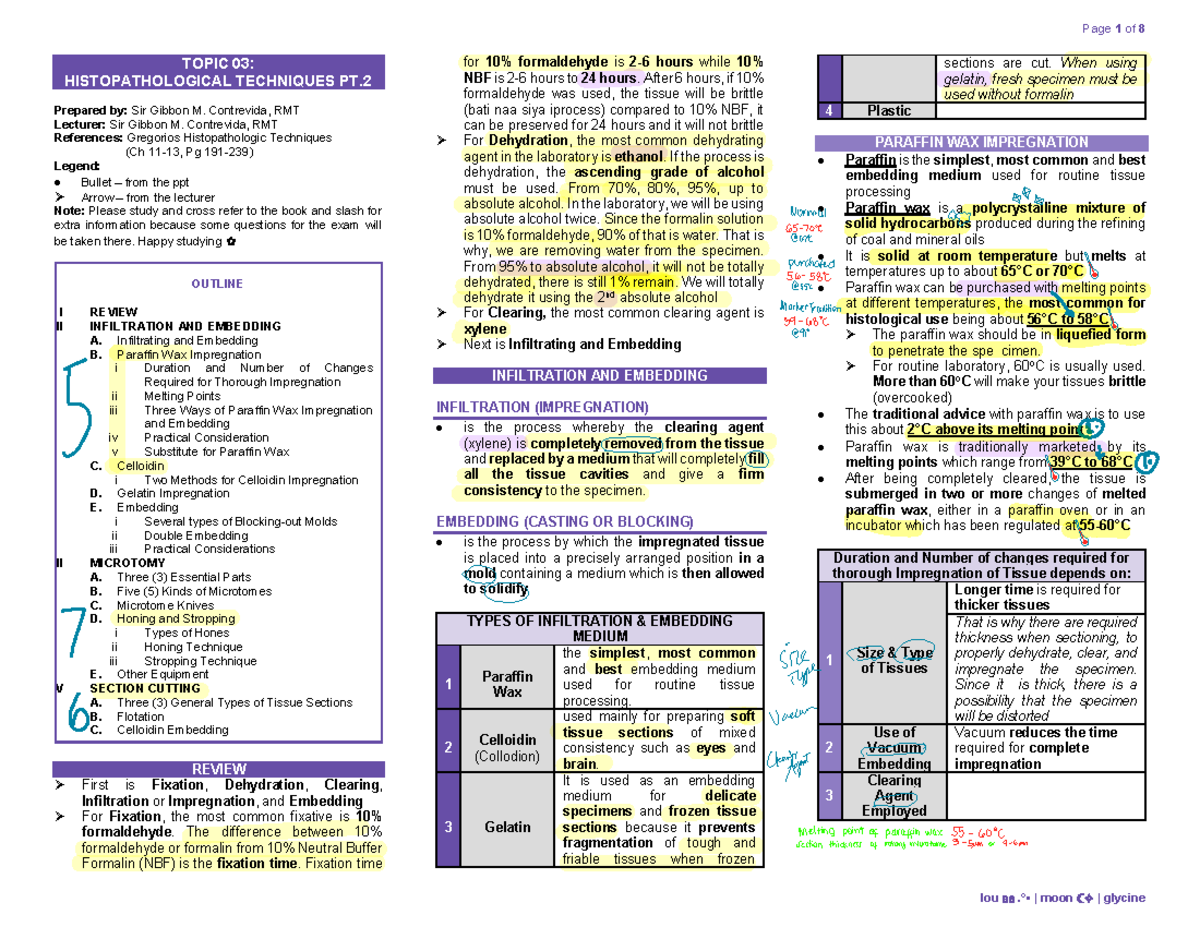HCT Topic 3: Histopathological Techniques Lecture Notes - Studocu