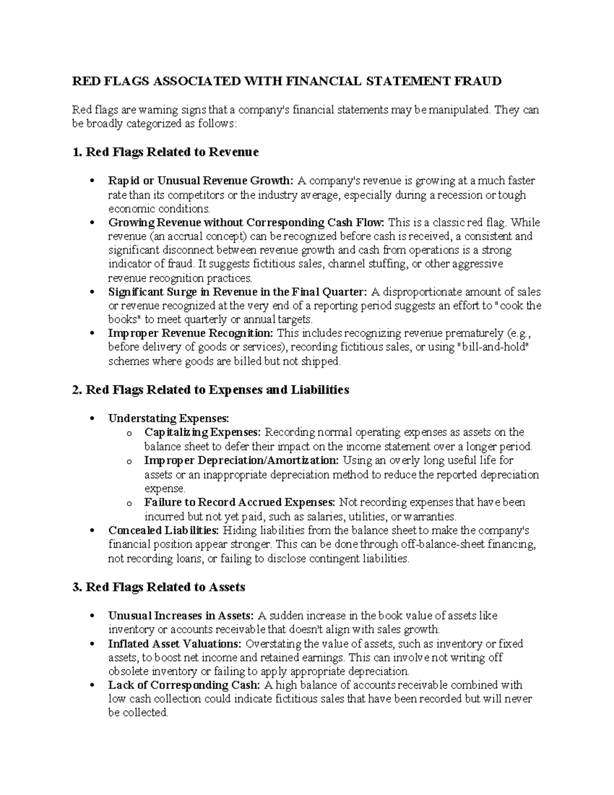 RED FLAGS IN FINANCIAL STATEMENT FRAUD DETECTION - Studocu