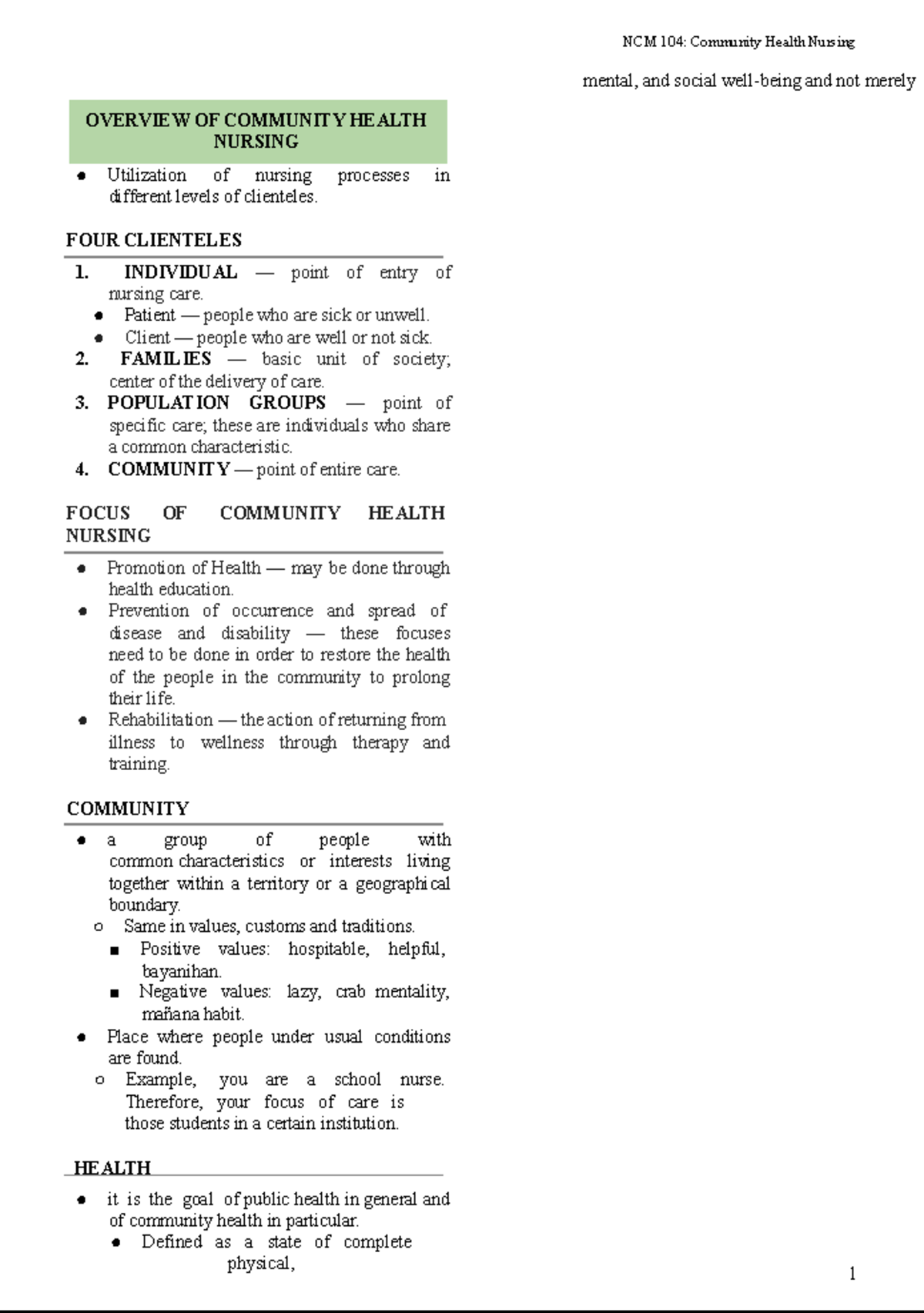 NCM 104: Community Health Nursing - Comprehensive Overview and Insights ...