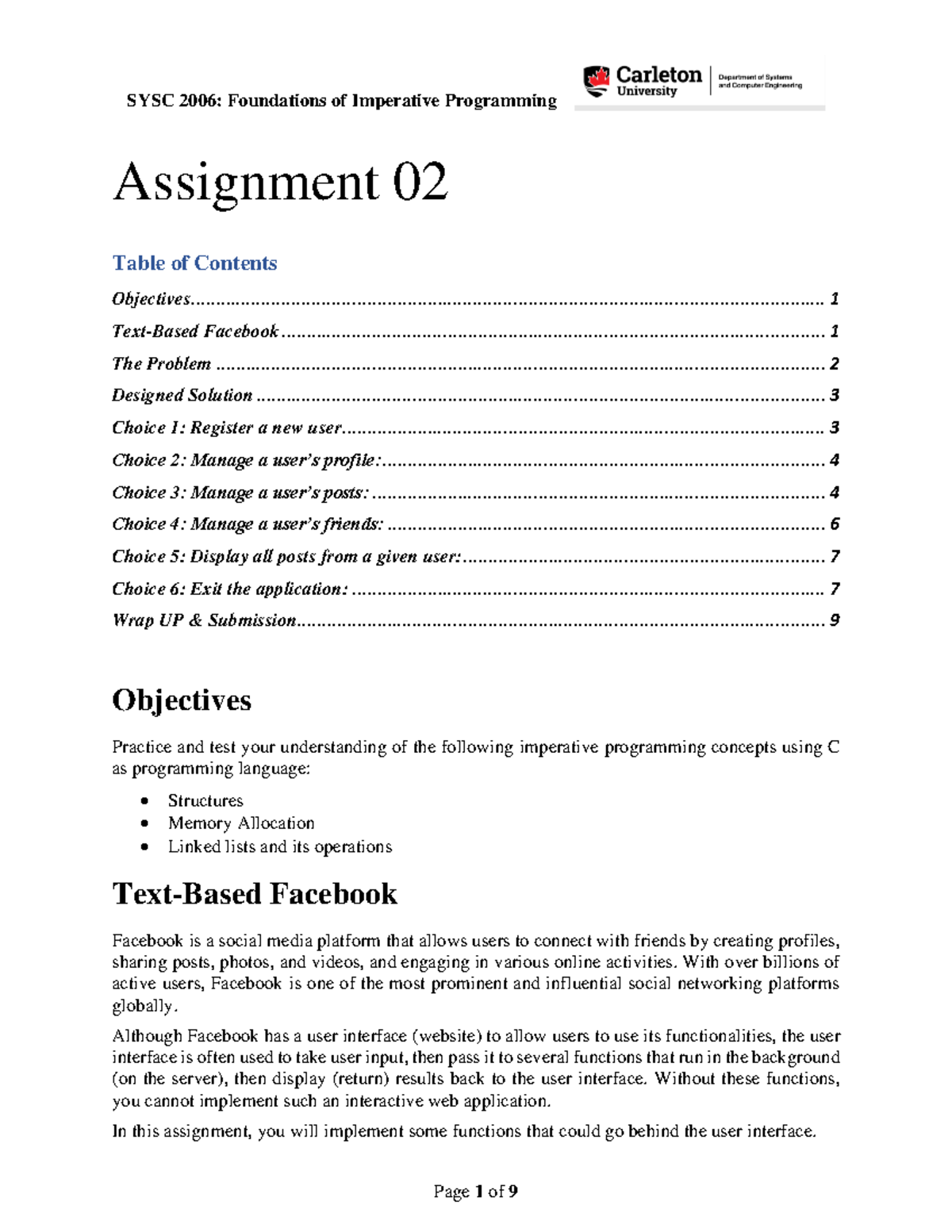 SYSC2006 A02 F24-1 - Text-Based Facebook Assignment 2 Overview - Studocu