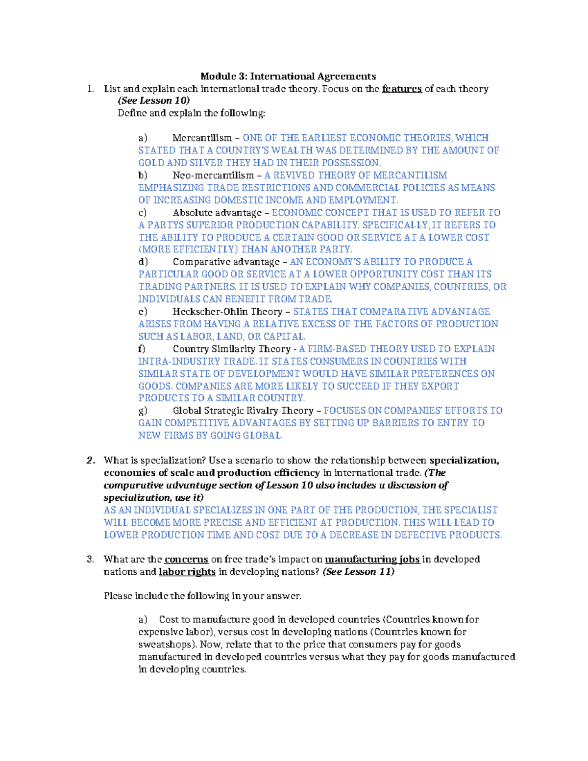 Module 3 Study Guide: International Trade Theories and Policies - Studocu