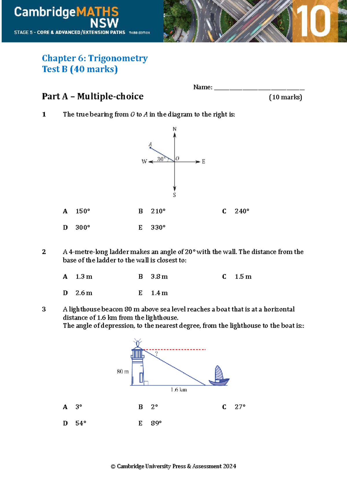 NSW Chapter Test 06B: Trigonometry Assessment (40 Marks) - Studocu