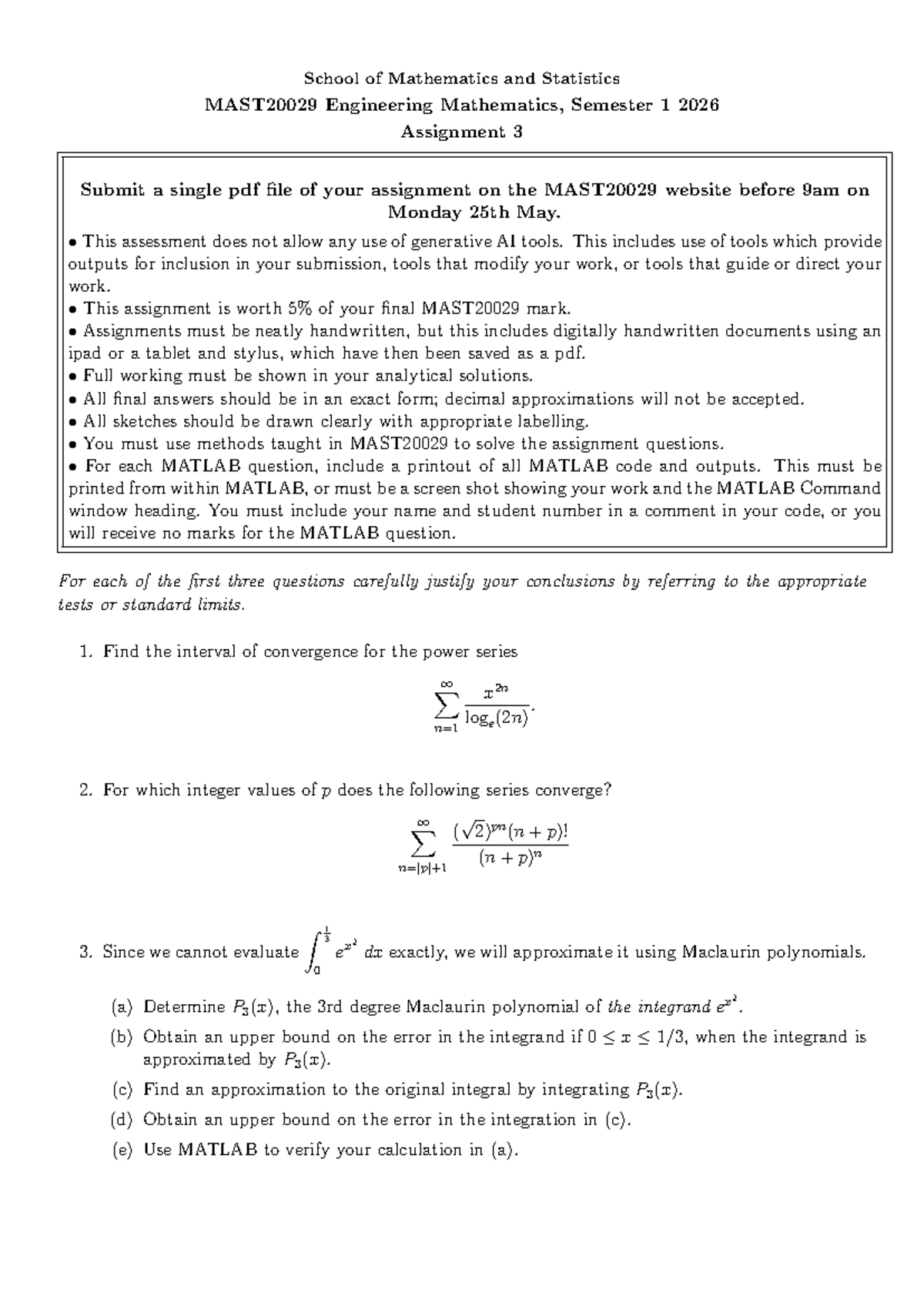 MAST20029 Engineering Mathematics Assignment 3 Guidelines S1 2026 - Studocu