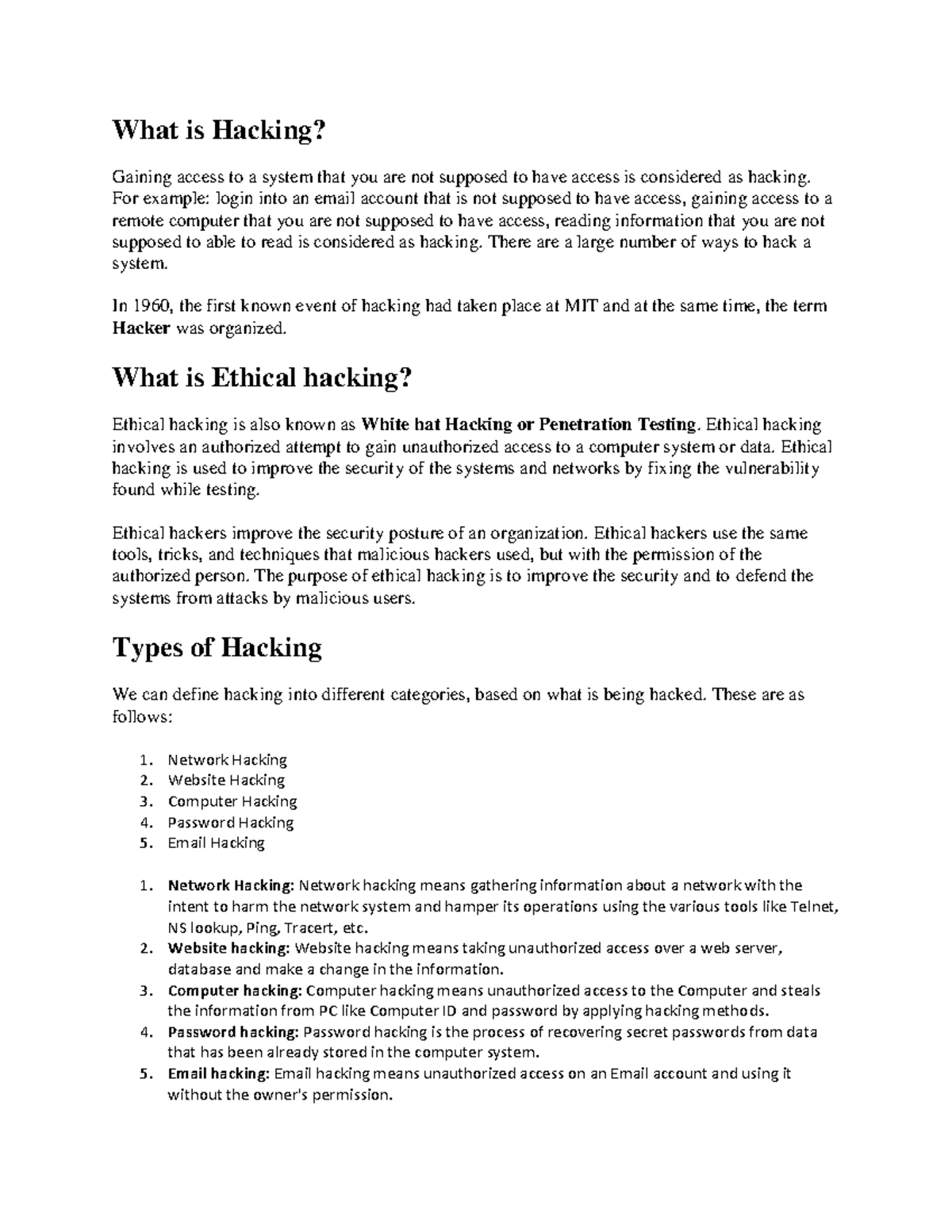 Ethical Hacking Overview and Concepts - Unit 1 Study Guide - Document Preview