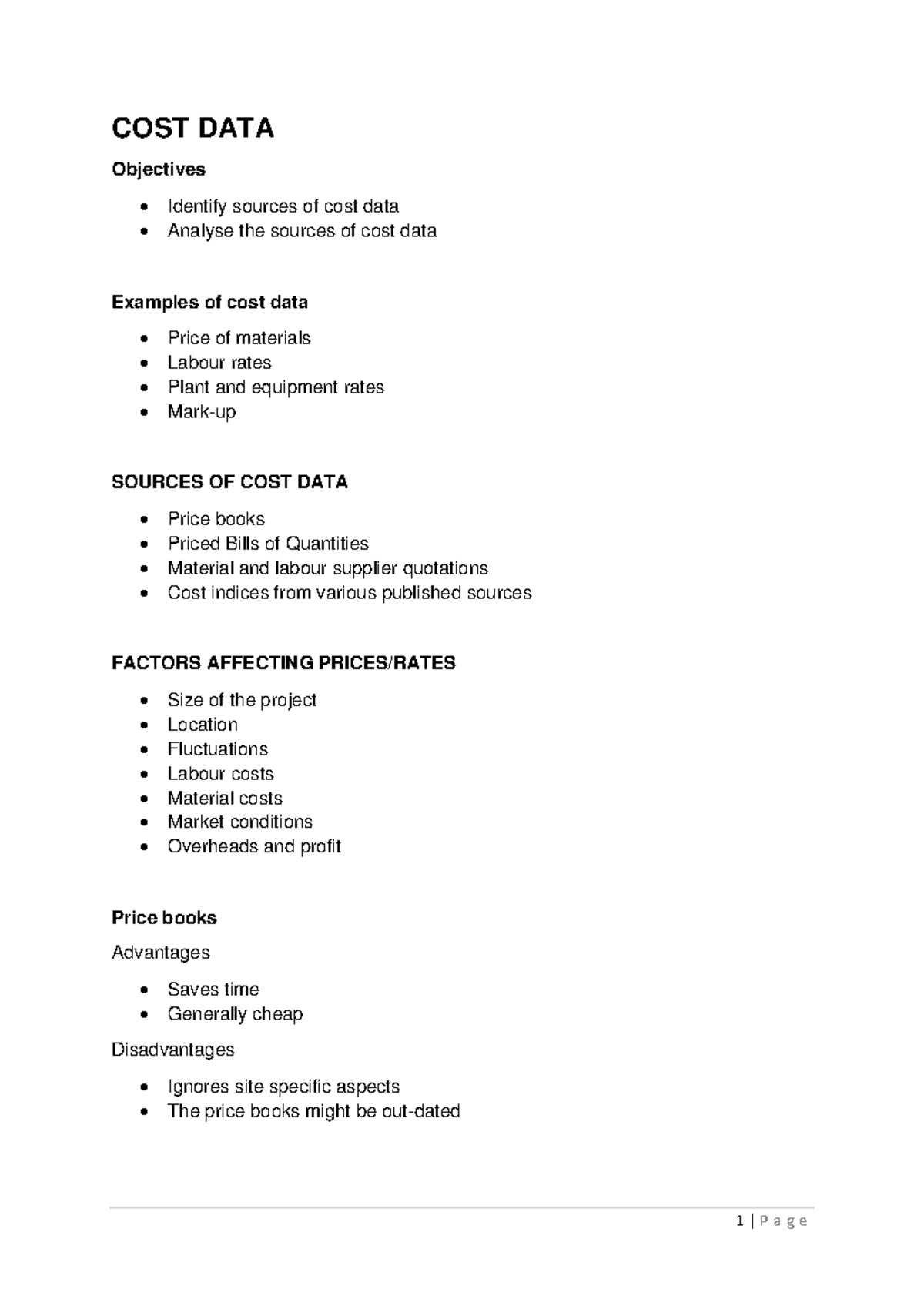 COST DATA Notes 2023 - Revision for Effective Analysis - Studocu