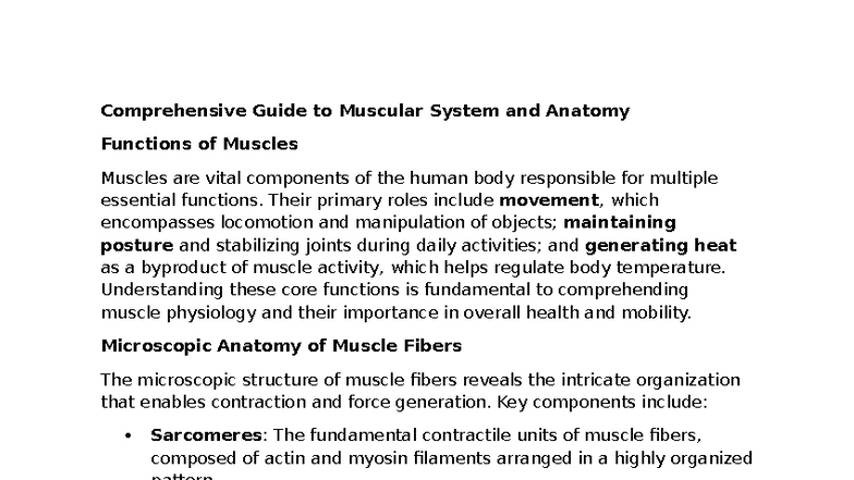 Anatomy & Physiology 1 Final Exam Study Guide: Muscular System Overview ...