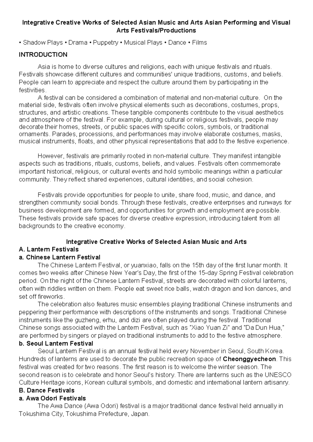 Integrative Creative Works in Asian Arts and Festivals (Q4-1) - Studocu