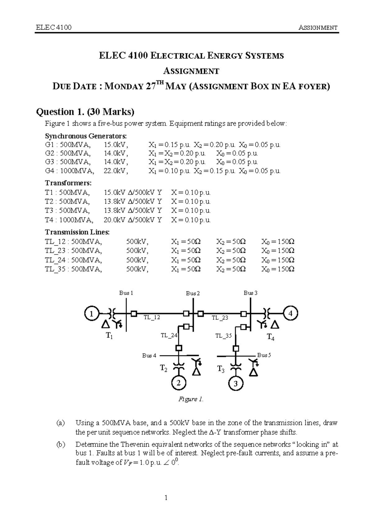 ELEC4100 Electrical Energy Systems Assignment 2019 Detailed Solutions ...