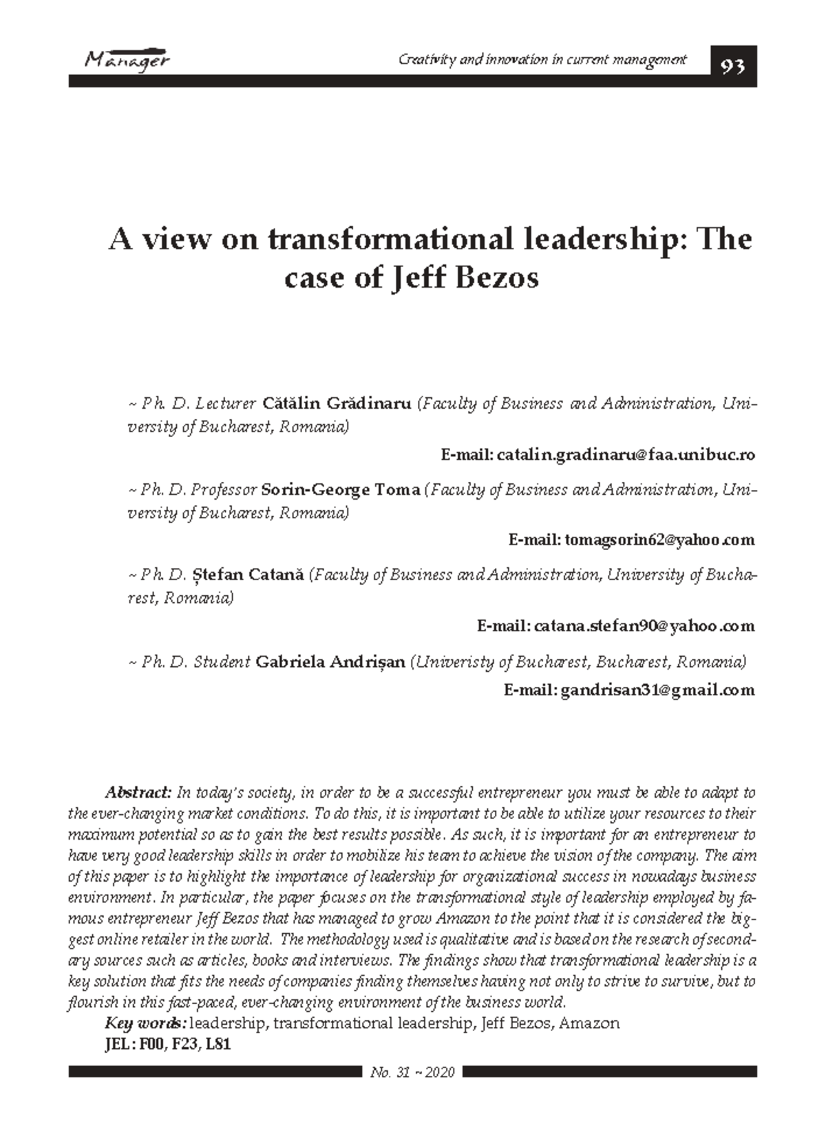 Transformational Leadership Insights: The Case of Jeff Bezos (93) - Studocu
